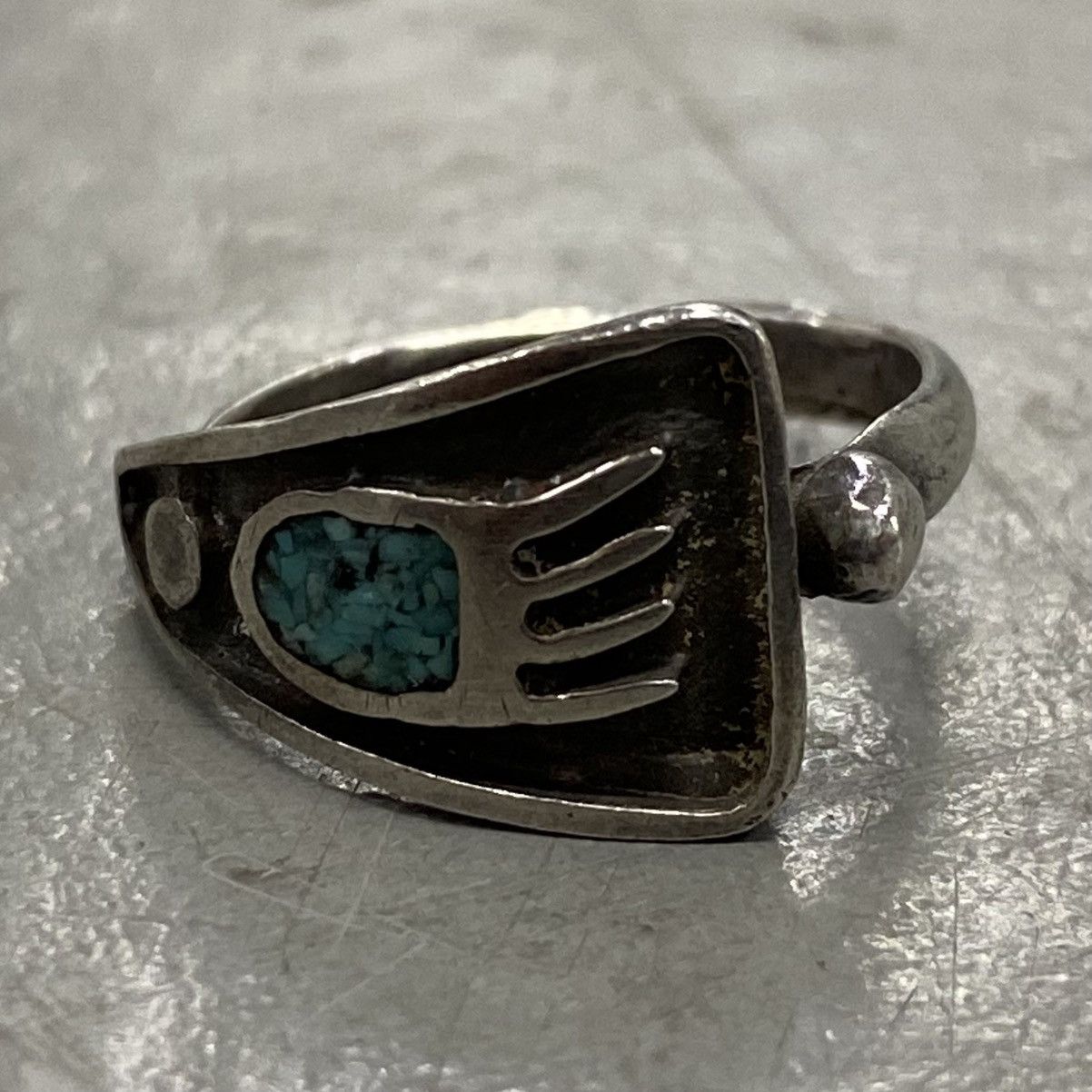 Kapital × Vintage Vtg 60s 70s Navajo Sterling Silver Bear Paw Turquoise Ring Size ONE SIZE - 2 Thumbnail