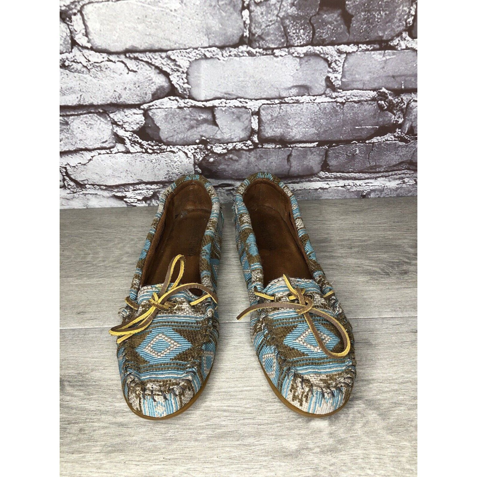 Minnetonka Minnetonka Blue Aztec Southwest Lace Bow Moccasins Shoes Wom Size US 9 / IT 39 - 2 Thumbnail
