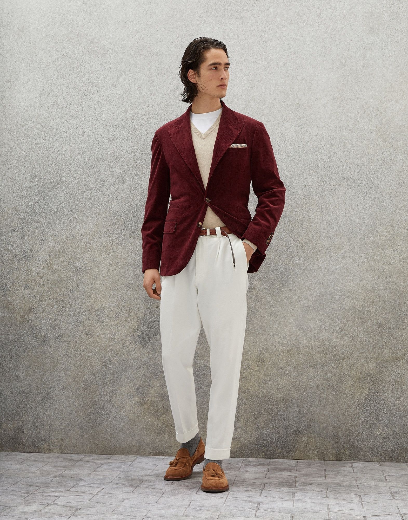 Brunello Cucinelli o1w1db10225 Woven Jacket Wool Corduroy in Dark Red Size US S / EU 44-46 / 1 - 5 Thumbnail