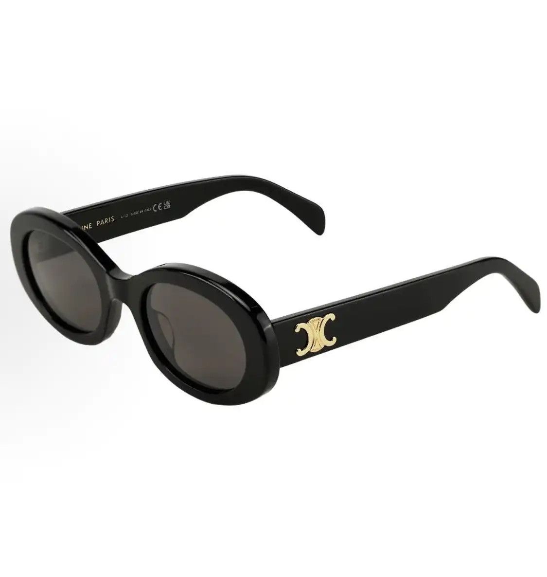 Celine Black Oval Round Acetatelogo Sunglasses, Women's