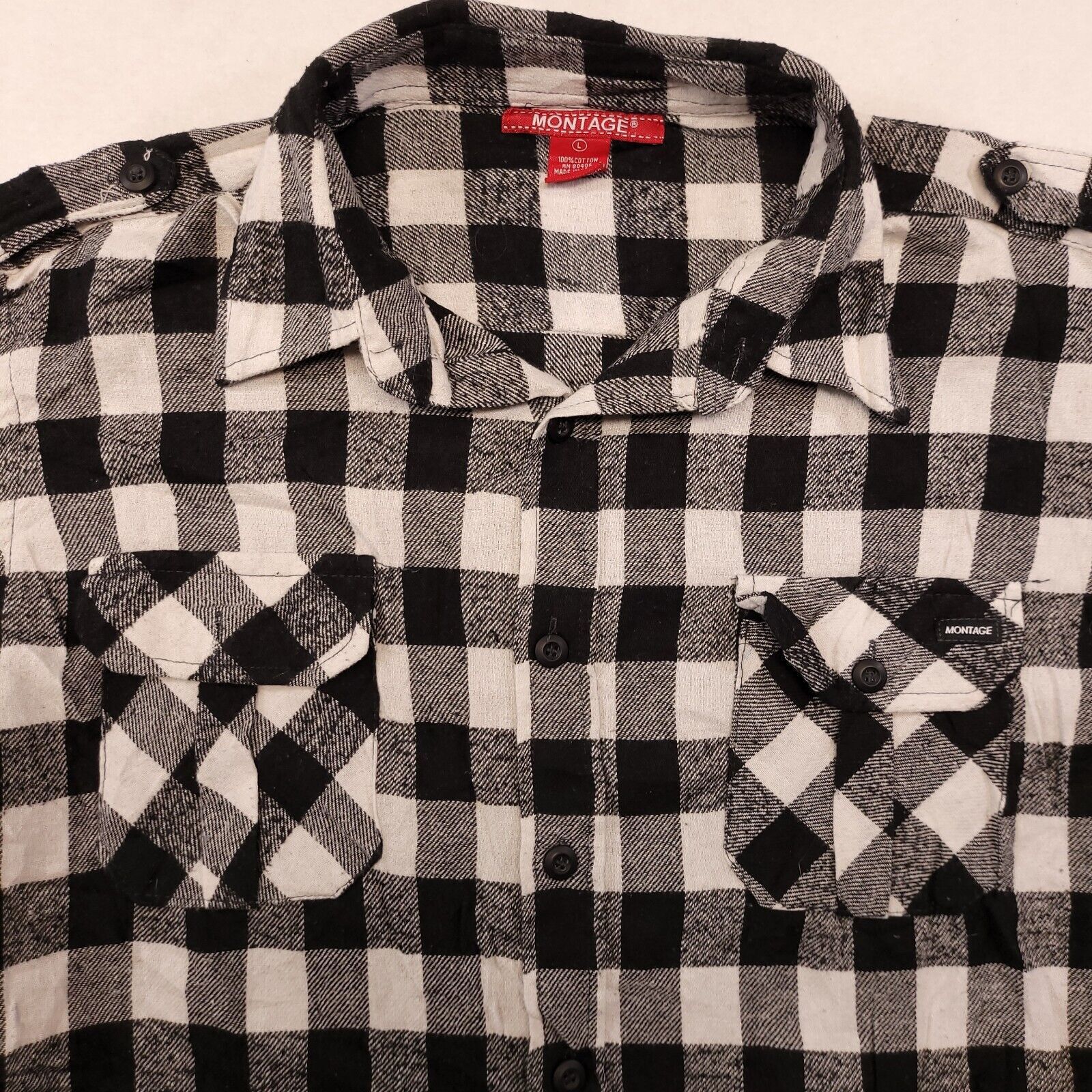 Montage Montage Gingham Flannel Shirt Mens Size Large L Black White Size US L / EU 52-54 / 3 - 1 Thumbnail