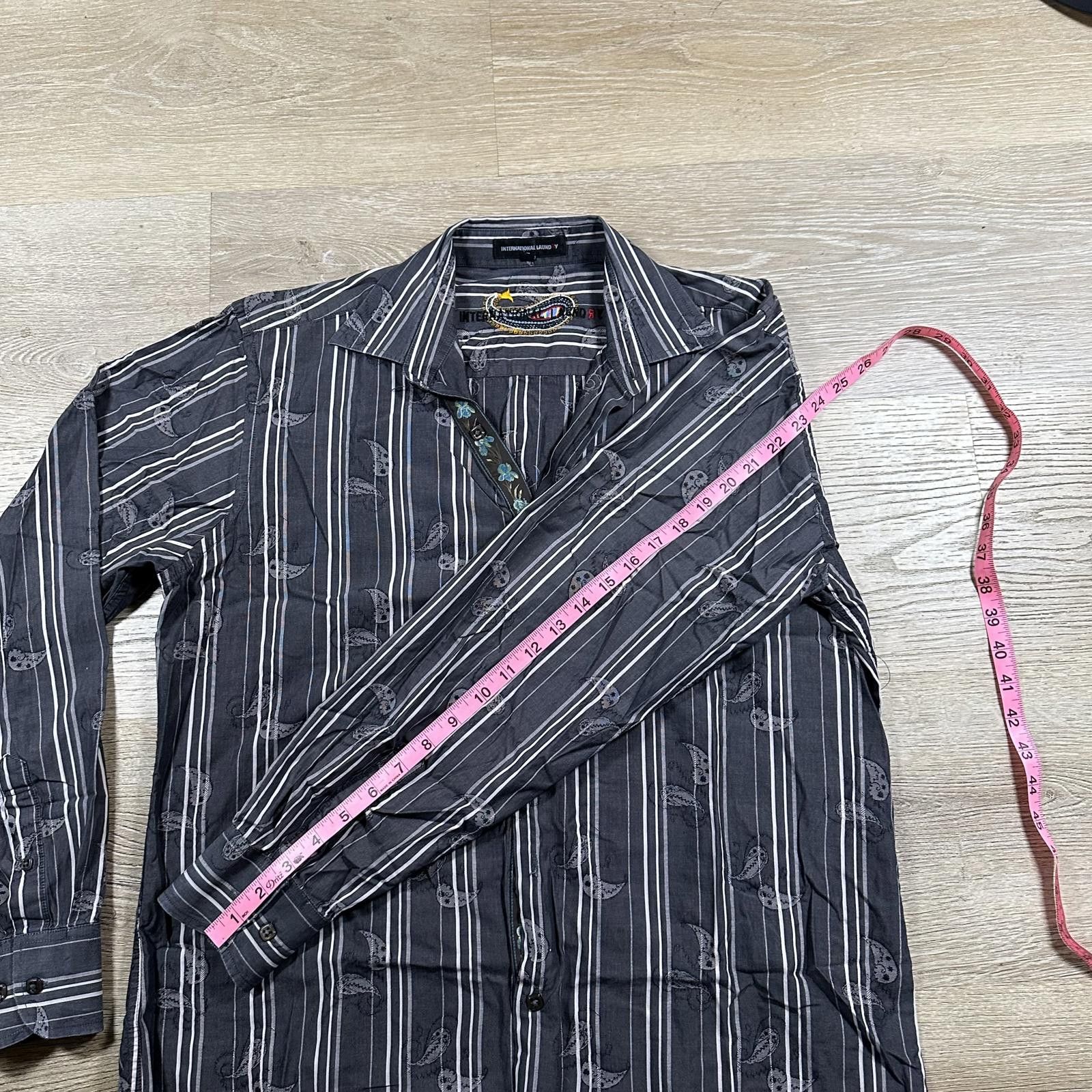 Unknown London International Laundry Mens Dress Shirt Black Striped Paisley Size US L / EU 52-54 / 3 - 10 Thumbnail