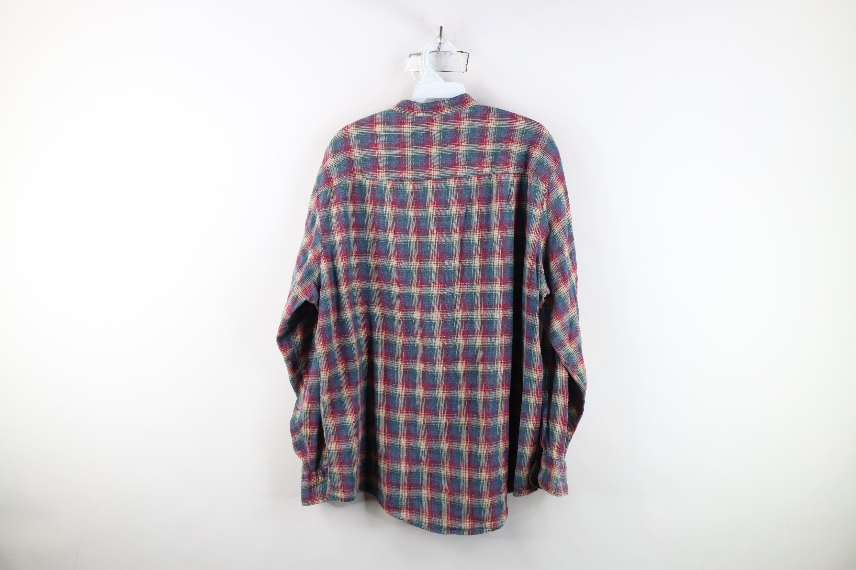 Vintage Vintage 90s Streetwear Flannel Band Collar Button Shirt Size US L / EU 52-54 / 3 - 12 Thumbnail