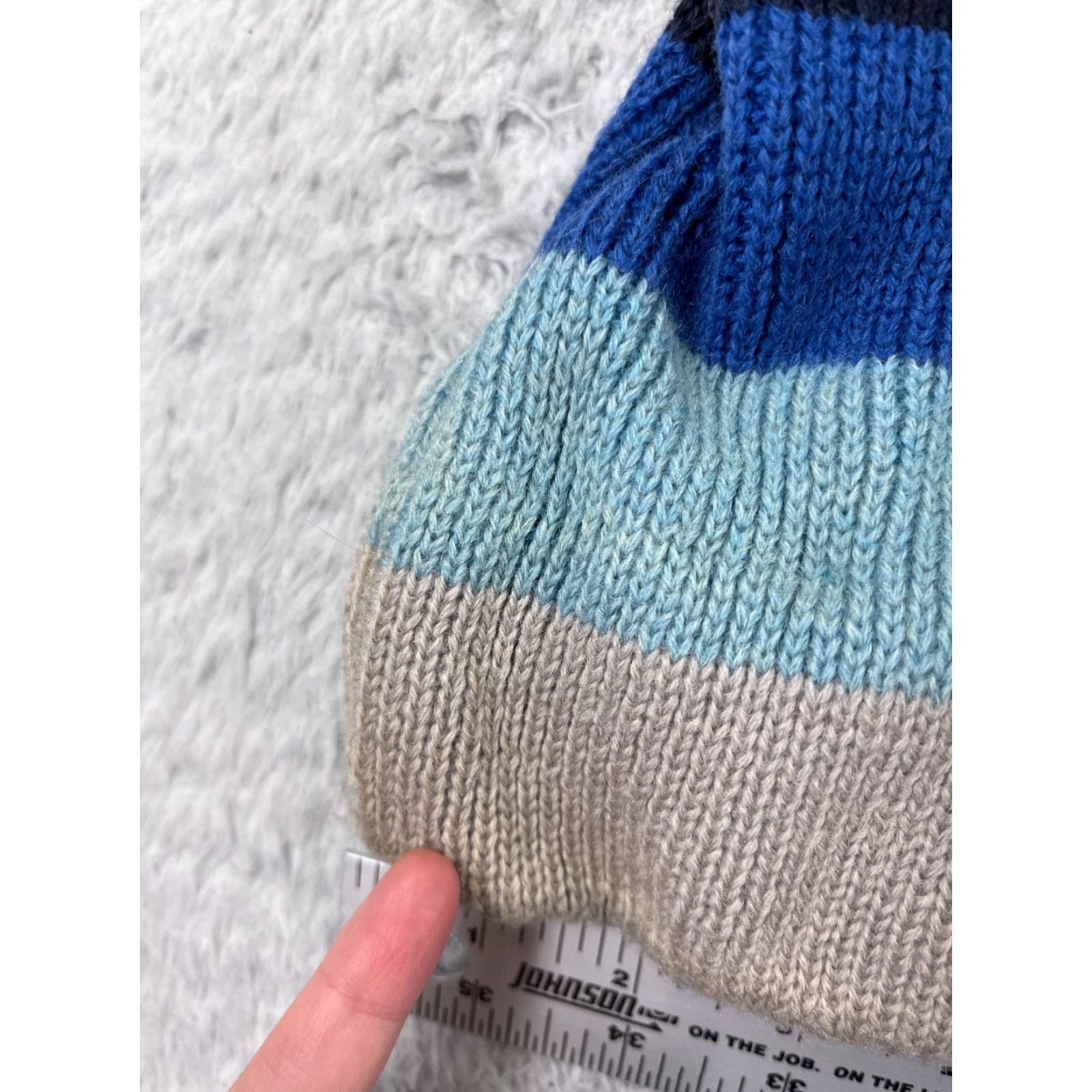 Vintage Smiley Beanie Adult One Size Blue Gray Black Wool Knit Striped Logo Ski Hats Unisex Adults Beanie Mens Womens Size ONE SIZE - 4 Thumbnail
