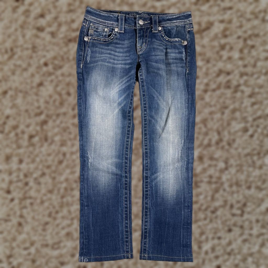 Miss Me Miss Me Jeans Women 26 Blue Denim Straight Leg Embellished Bling JE5616T4R Size 26" / US 2 / IT 38 - 1 Thumbnail
