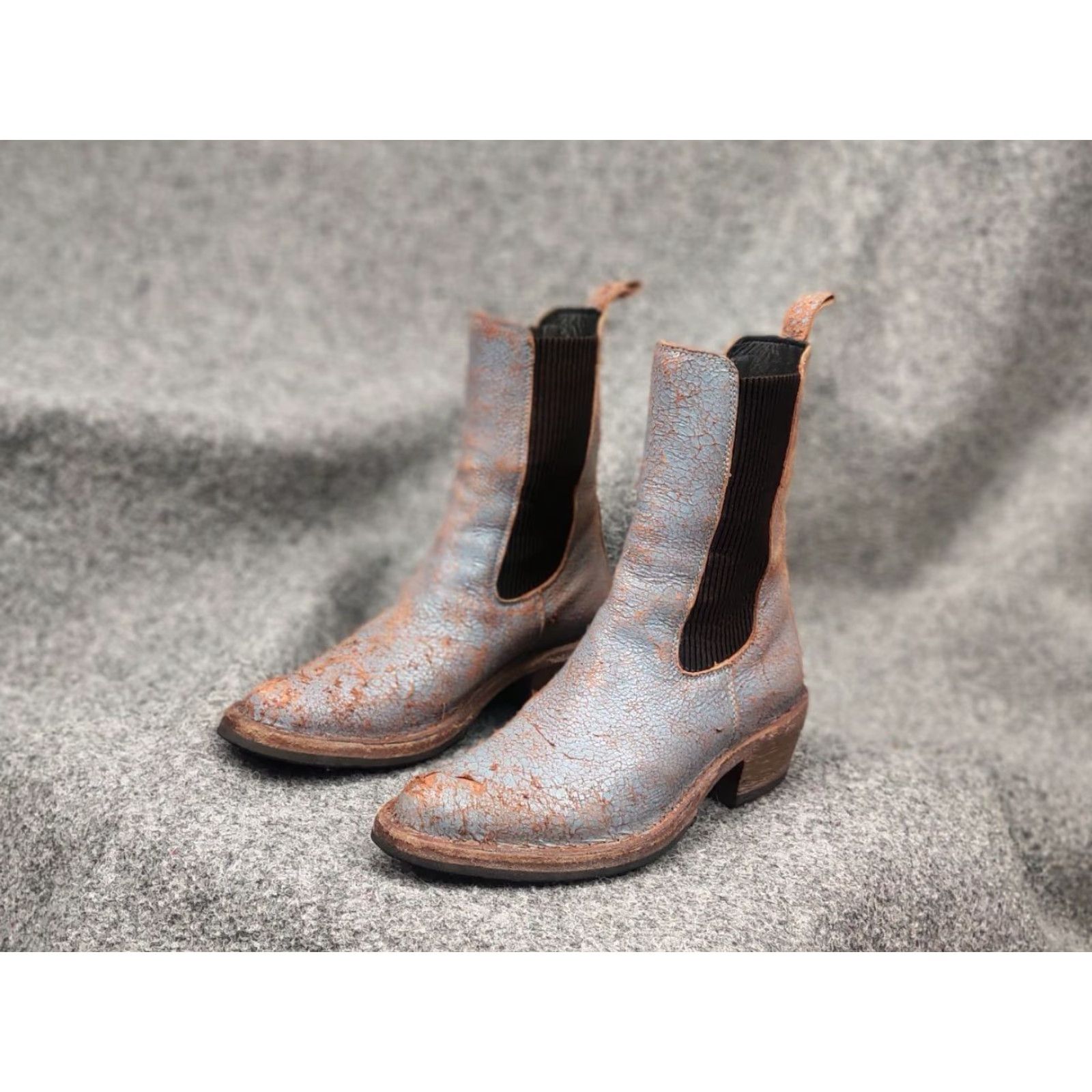 MoMA Moma Italy Design blue crackle aged western leather pull on boots Size US 5 / IT 35 - 6 Thumbnail