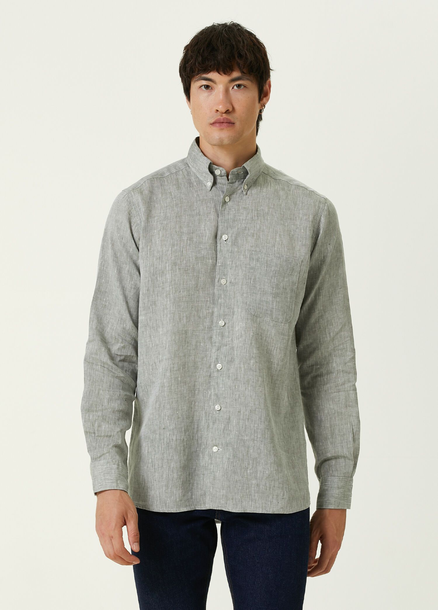 Eton ETON of Sweden contemporary fit green gray linen shirt Large Size US L / EU 52-54 / 3 - 2 Thumbnail