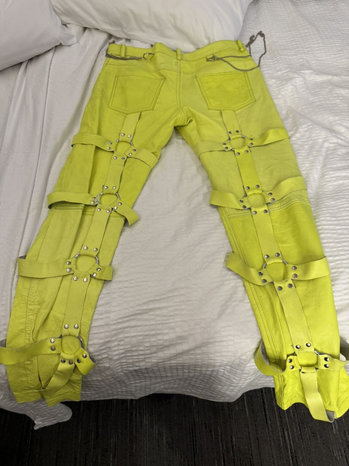 Ev Bravado × Who Decides War Who decides war neon yellow leather bondage jeans Size US 34 / EU 50 - 2 Thumbnail