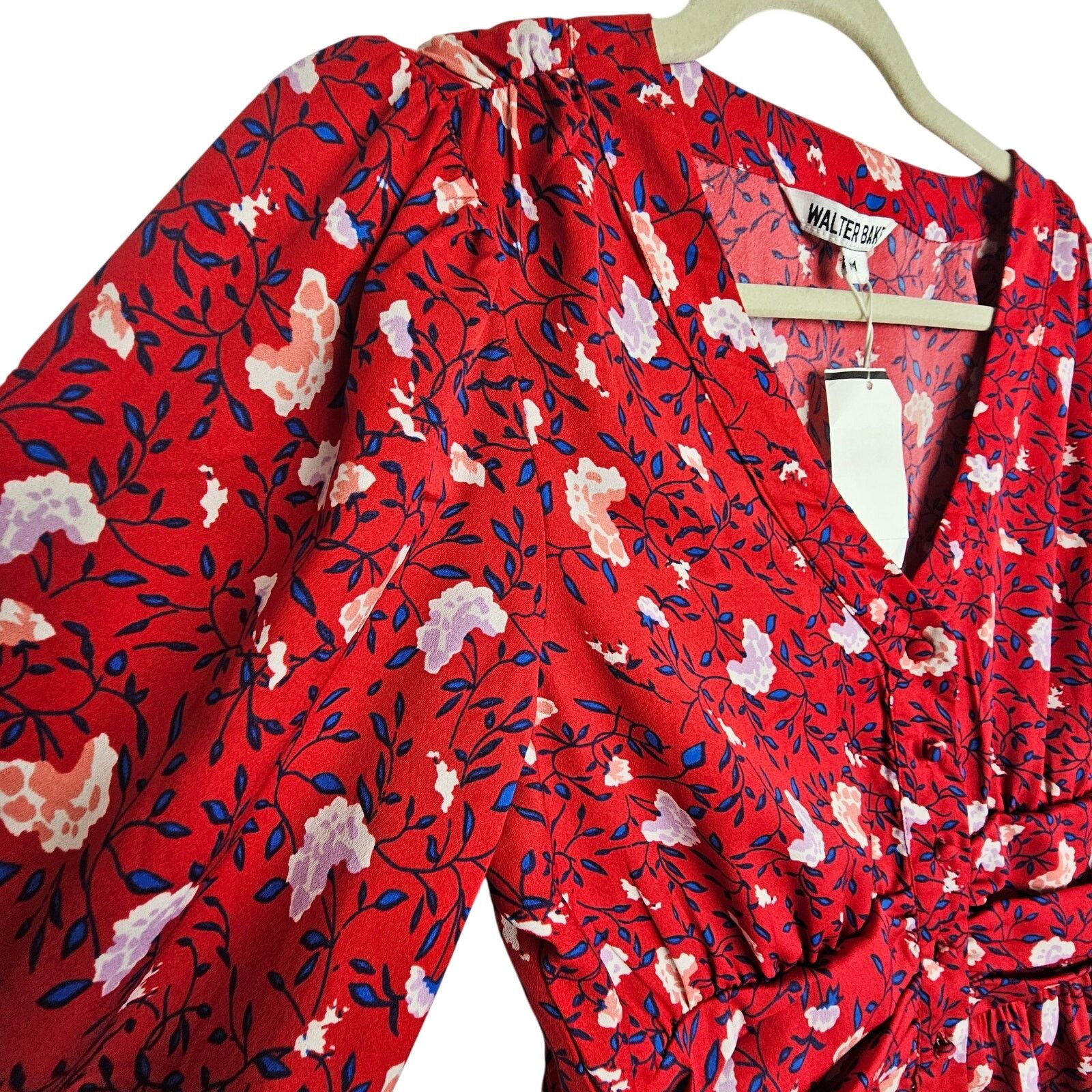 Ted Baker Walter Baker Womens Apple Blossom Floral Clara Ruched Button Size M / US 6-8 / IT 42-44 - 7 Thumbnail
