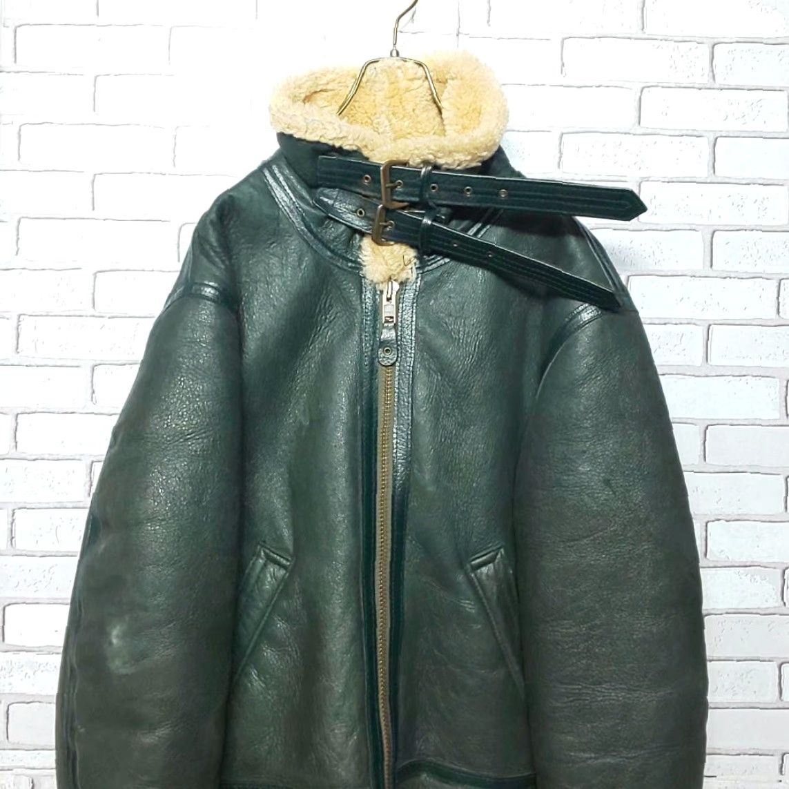 Vintage Octopus Army B-3 Flight Jacket Regular Size 38 Green Sheepskin Mouton Bomber Leather Buckle Collar Full-zip Vintage Mens Size US XXS / EU 40 - 2 Thumbnail
