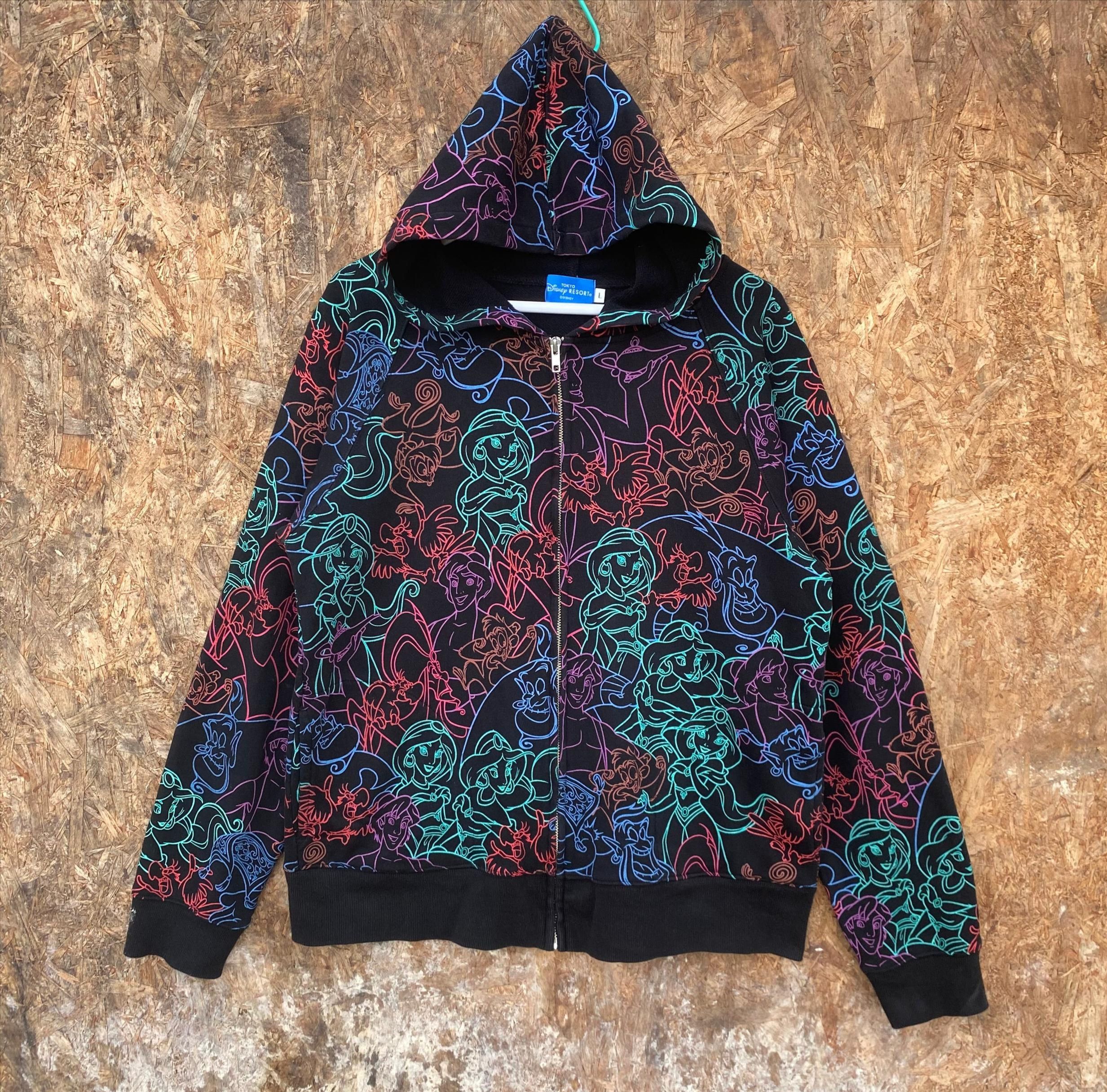 Vintage Tokyo Disney Resort Aladdin Overprint Hoodies
