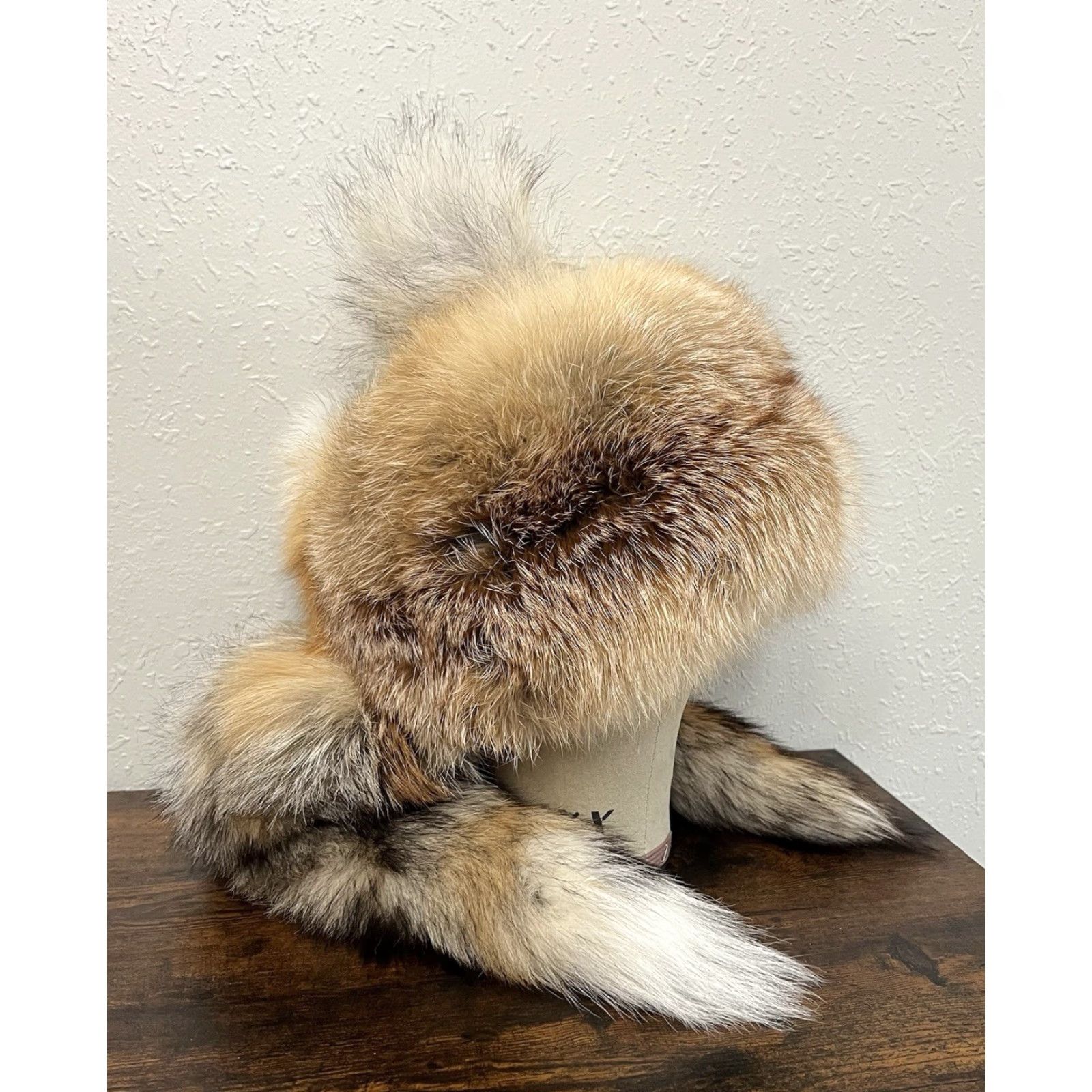 Vintage Sod Fur Trapper Hat Ushanka Style Double Tail Ears Red fox OS Unisex Adults Winter Fur Ear Flap Vintage Retro Mongolian Holiday Casual Travel Size ONE SIZE - 2 Thumbnail