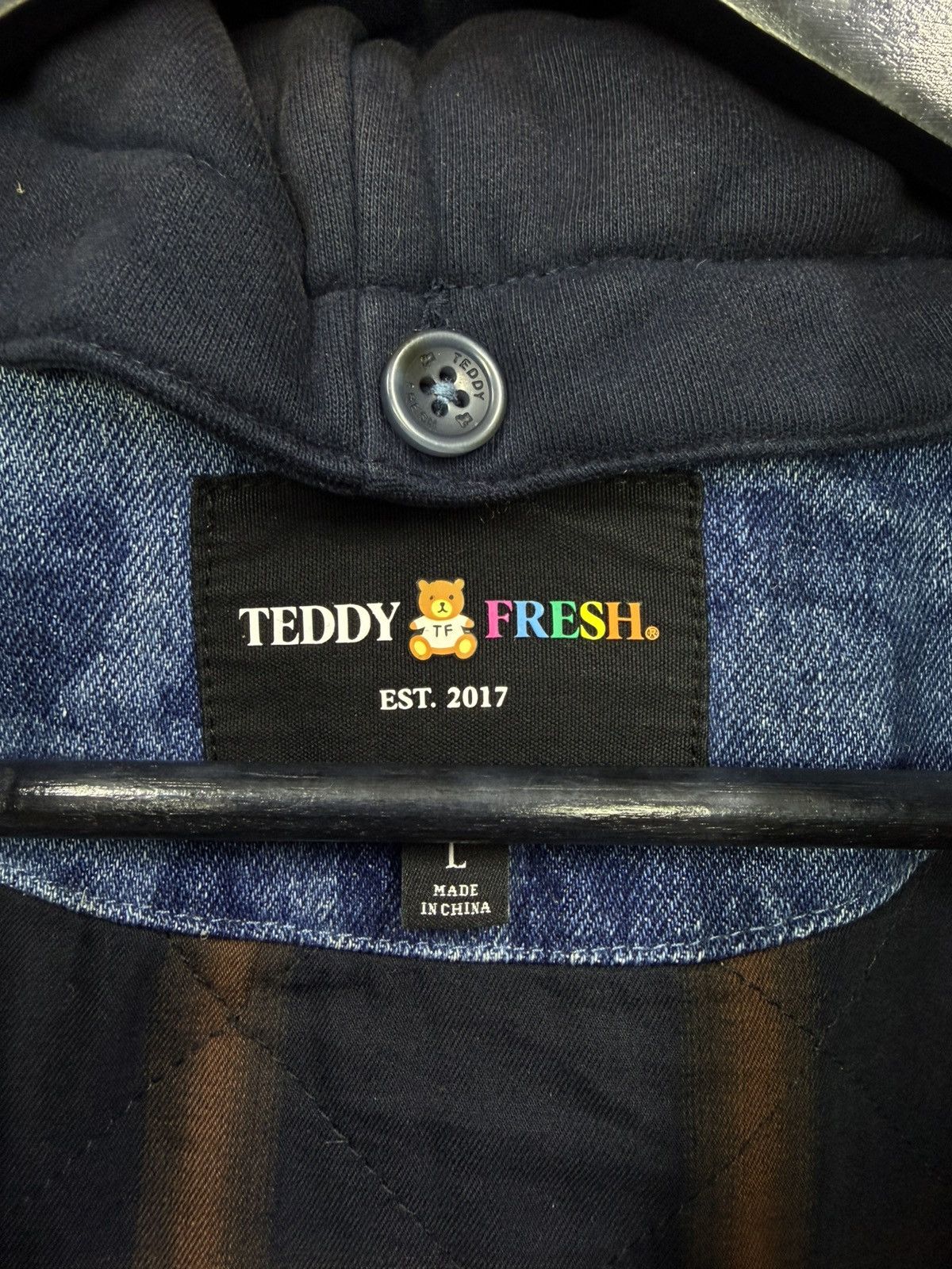 Teddy Fresh Teddy Fresh Denim Varsity Jacket Hybrid All-Over Bear Print Size US L / EU 52-54 / 3 - 24 Thumbnail
