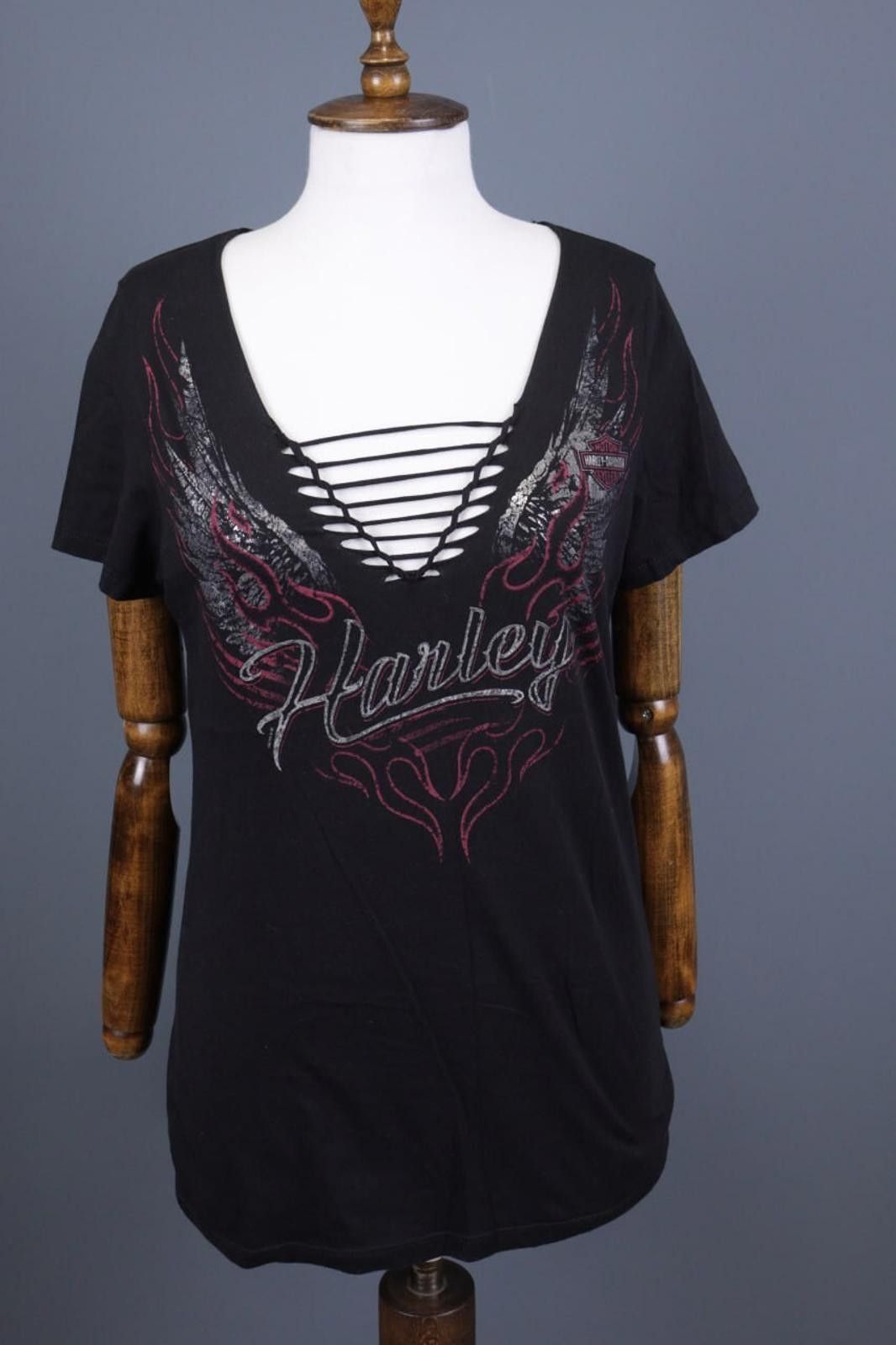 Designer Harley Davidson Black Big Logo Drawstring Top Tunic Shirt Size ONE SIZE - 1 Thumbnail