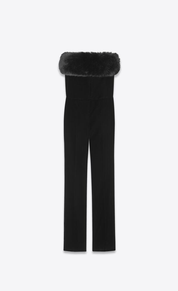 image of Saint Laurent Paris Oc11Z10524 Strapless Jumpsuit In Cupro Velvet In Black, Women's (Size 30)