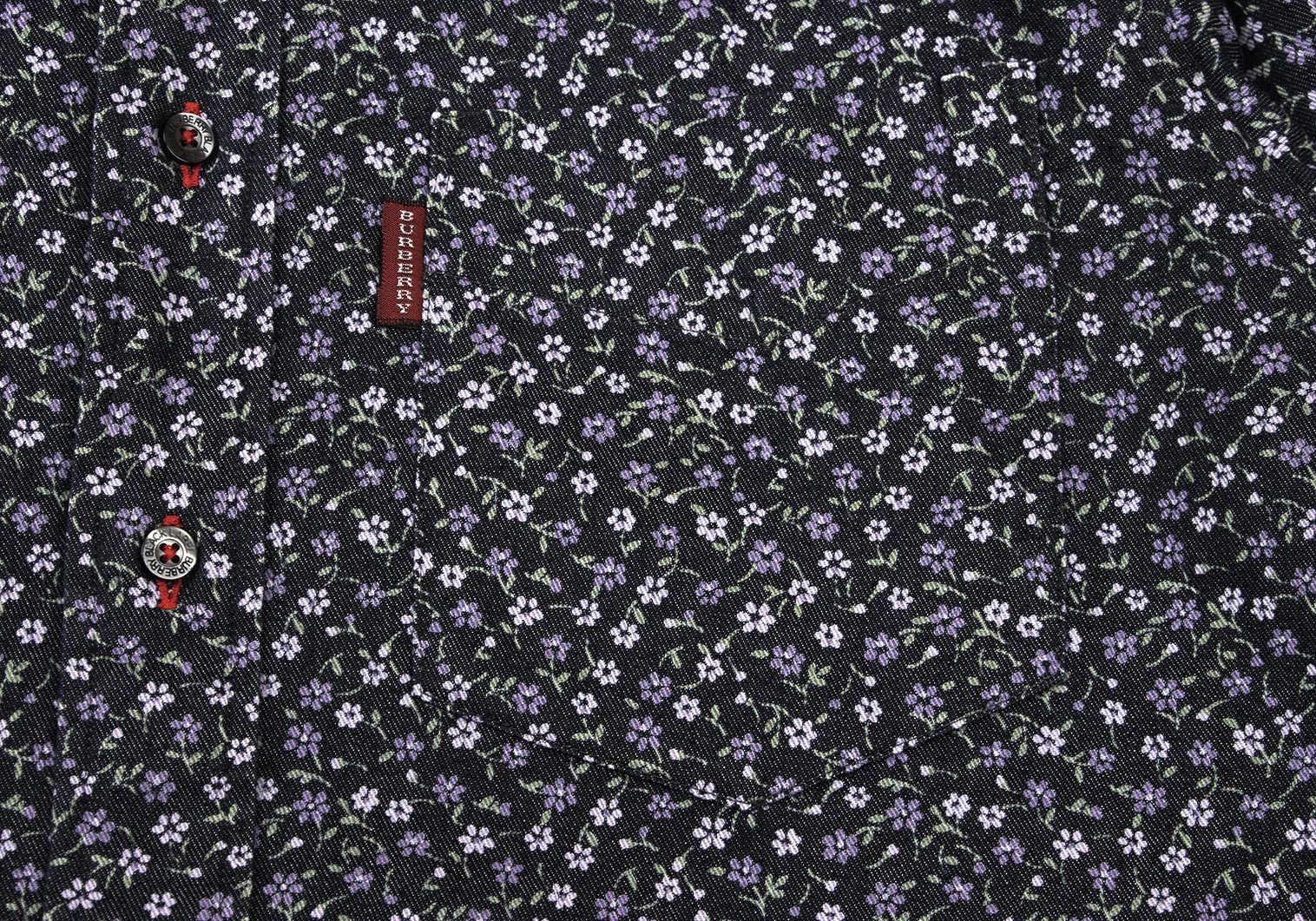 Burberry Floral Pattern Poly-Cotton Shirt in Navy Purple Green Size US M / EU 48-50 / 2 - 7 Thumbnail