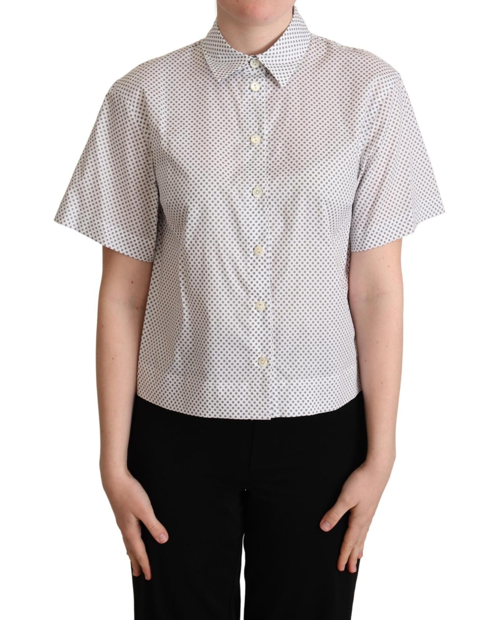image of Dolce Gabbana Polka Dots Collared Button Shirt in White, Women's (Size Medium)