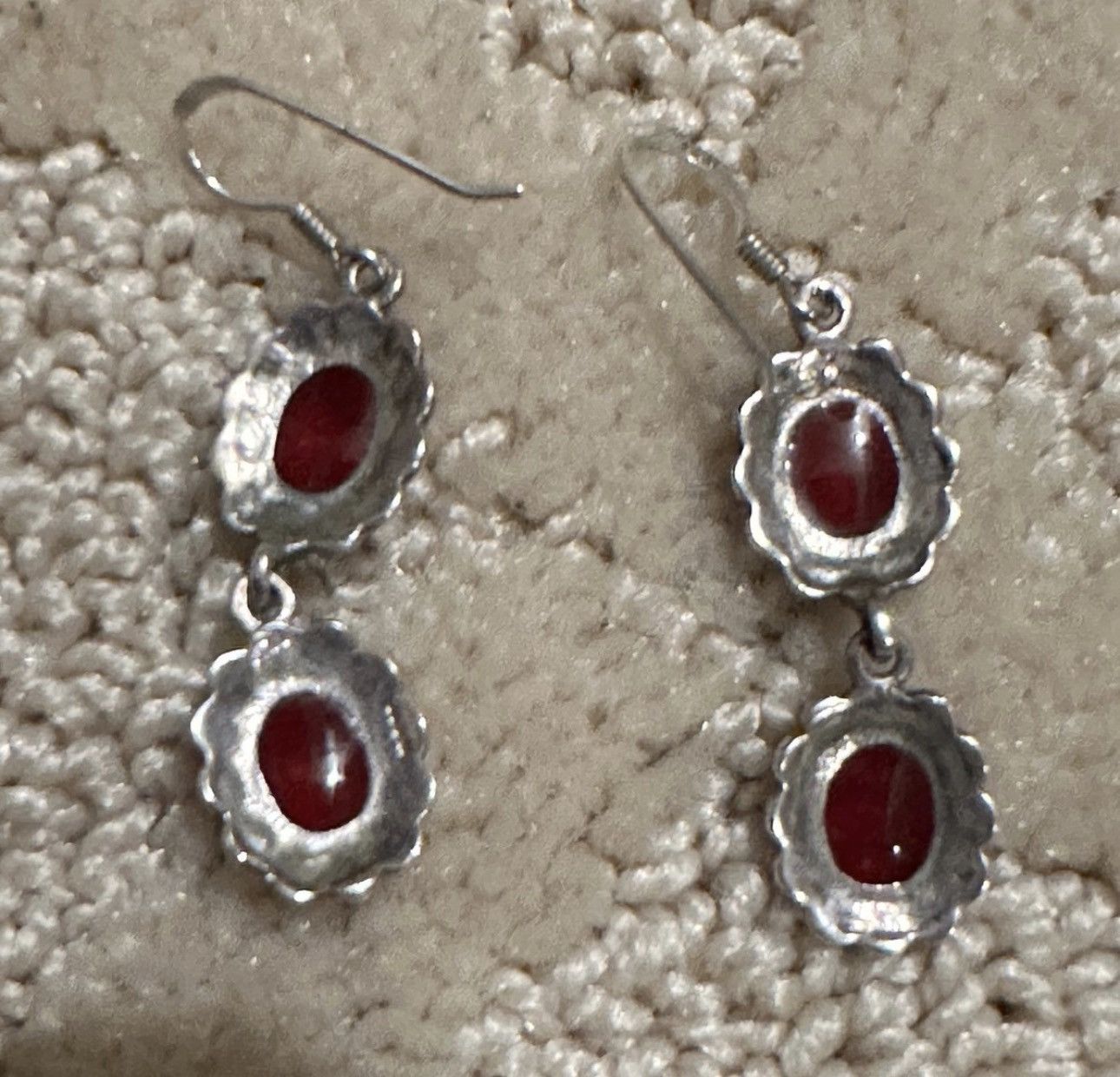 Other Garnet Red Silver Earrings Size ONE SIZE - 2 Thumbnail