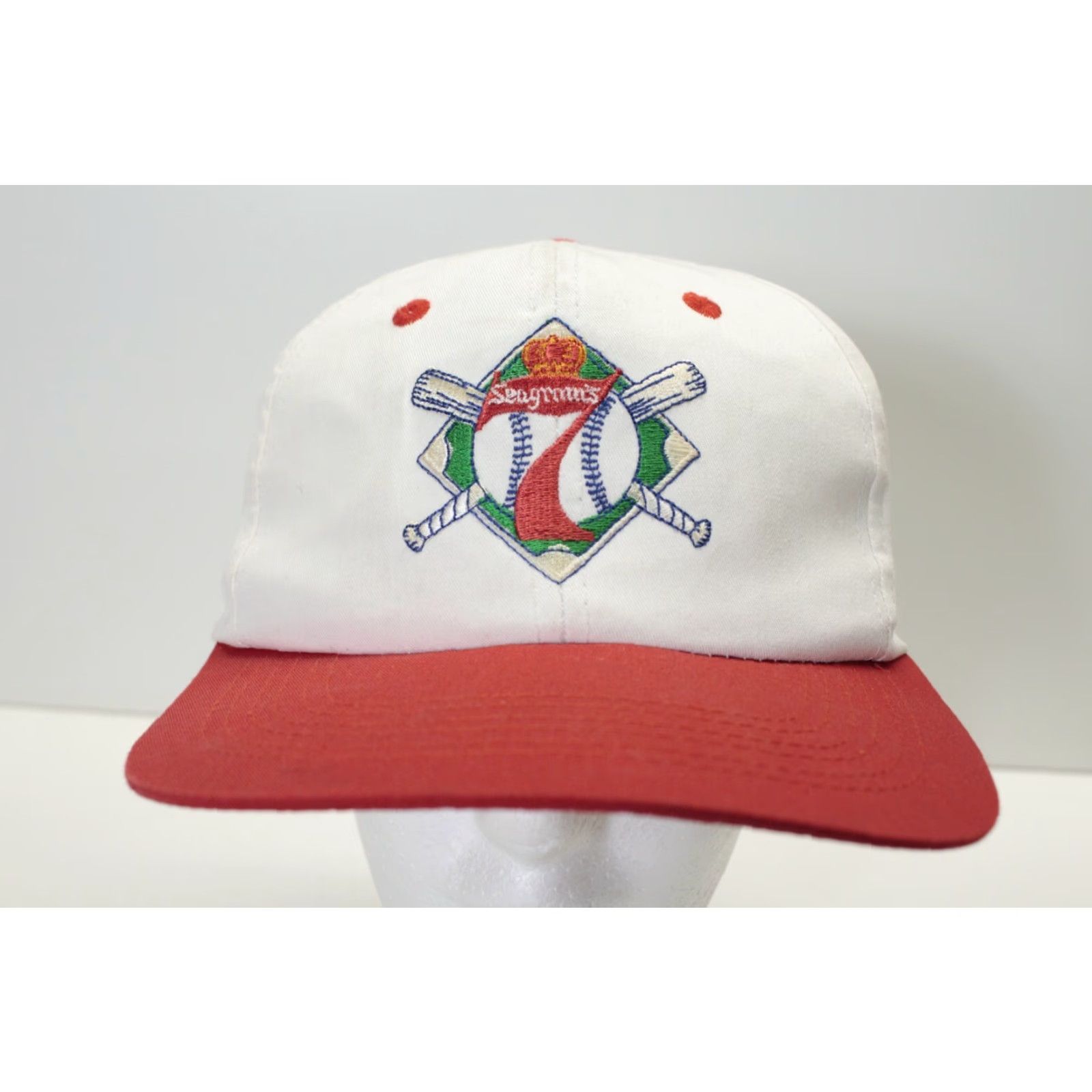 Vintage VINTAGE Seagram’s 7 Crown Baseball Bat White Red Snapback Hat Unbranded One Size Unisex Adults Snapback Adjustable White Hat Size ONE SIZE - 5 Thumbnail