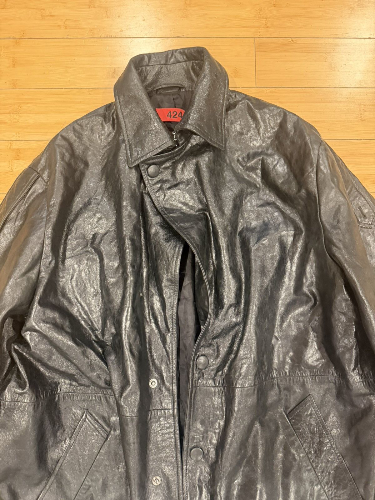 424 424 Paper Leather Trench Coat Size US L / EU 52-54 / 3 - 2 Thumbnail