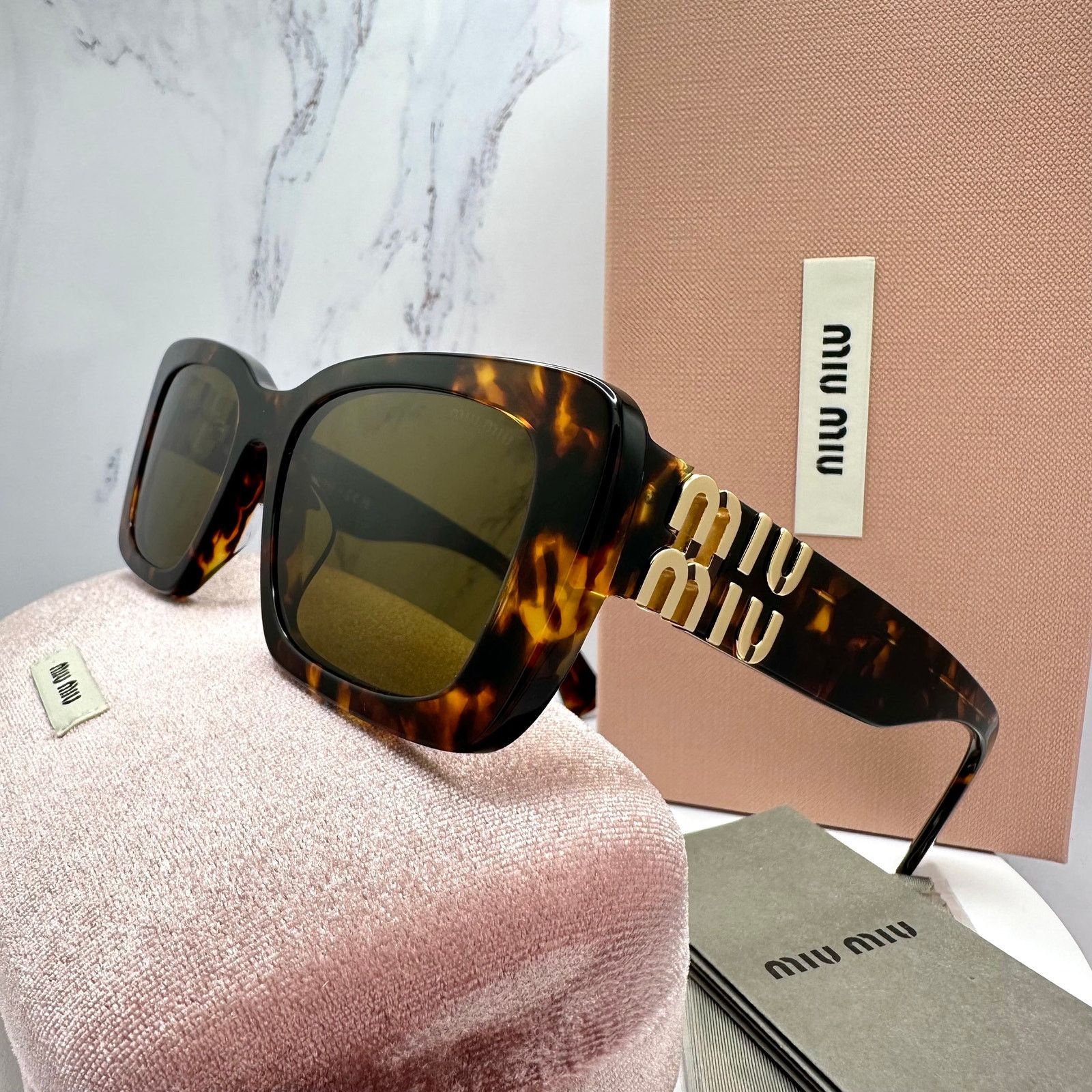 Miu Miu New MIU MIU Sunglasses Brown Tortoise Gold Metal Logo Size ONE SIZE - 12 Thumbnail