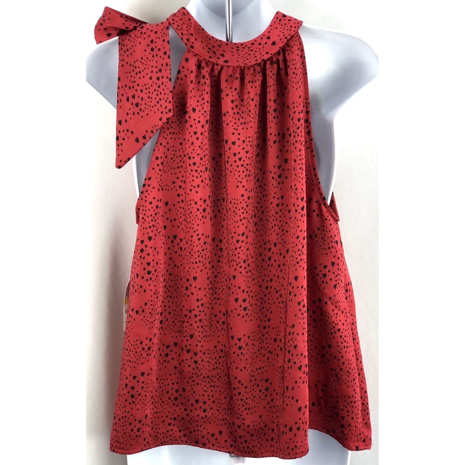 Vintage NWT INC International Concepts Geometric Halter Top Sleeveless Red M Geometric Bow Tie Neck Mock Neck Satin Sateen Size M / US 6-8 / IT 42-44 - 3 Thumbnail