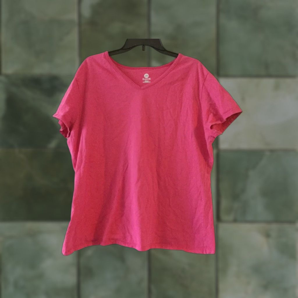 Hanes VINTAGE Hanes Just My Size Women's Short Sleeve V-Neck T-Shirt Plus Size 18W Pink Casual Size 40" / US 18 - 1 Thumbnail