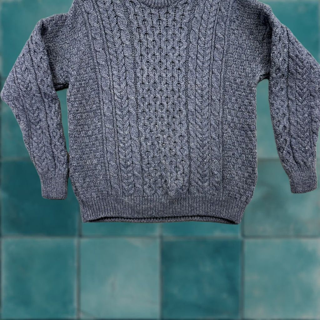 Vintage Aran Woollen Mills Crew Neck Traditional Knit Sweater Dusty Blue Men's/Unisex M Size US M / EU 48-50 / 2 - 1 Thumbnail