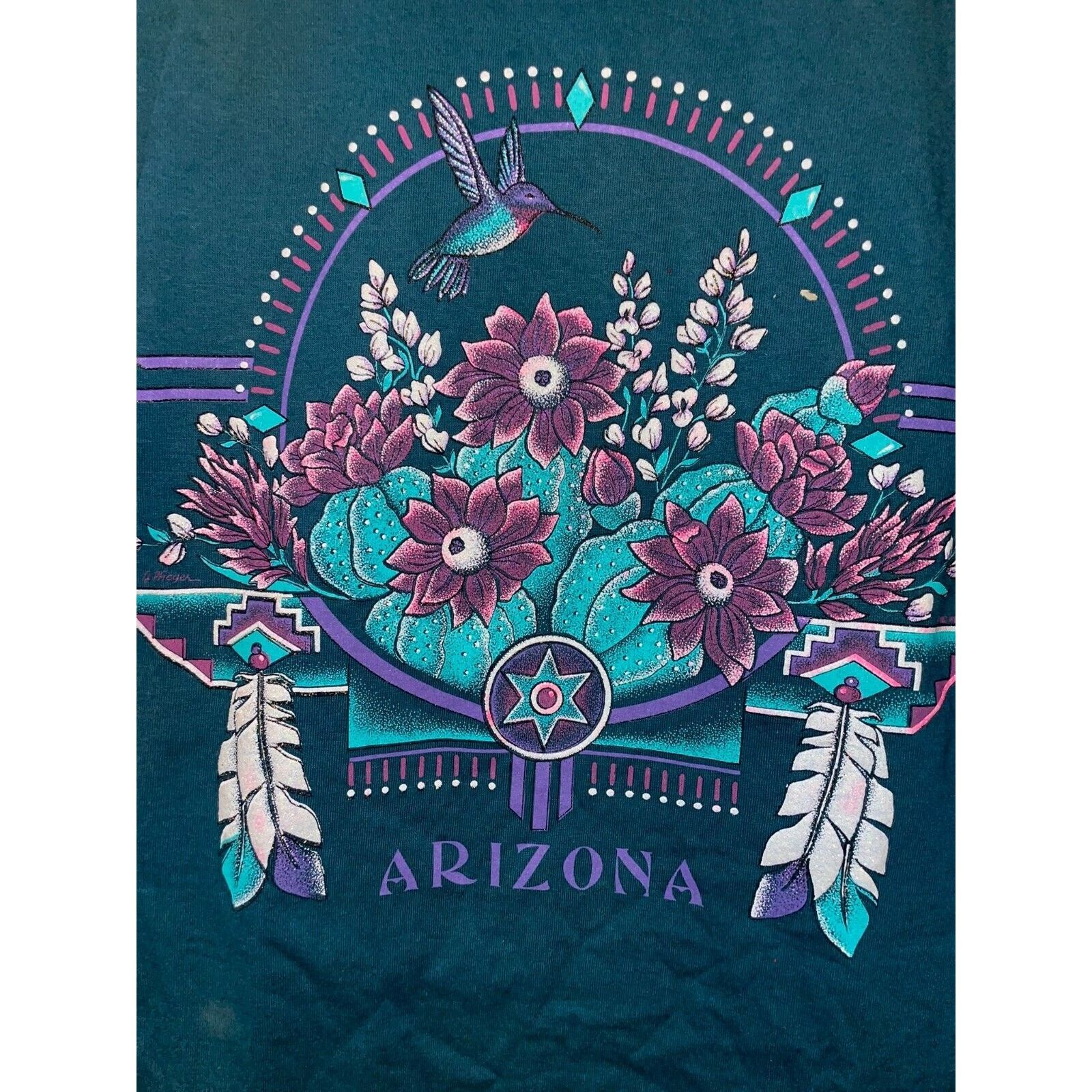 Jerzees Vintage Test Print Shirt Arizona Cactus Wildflower Tee VTG L Size US L / EU 52-54 / 3 - 2 Thumbnail