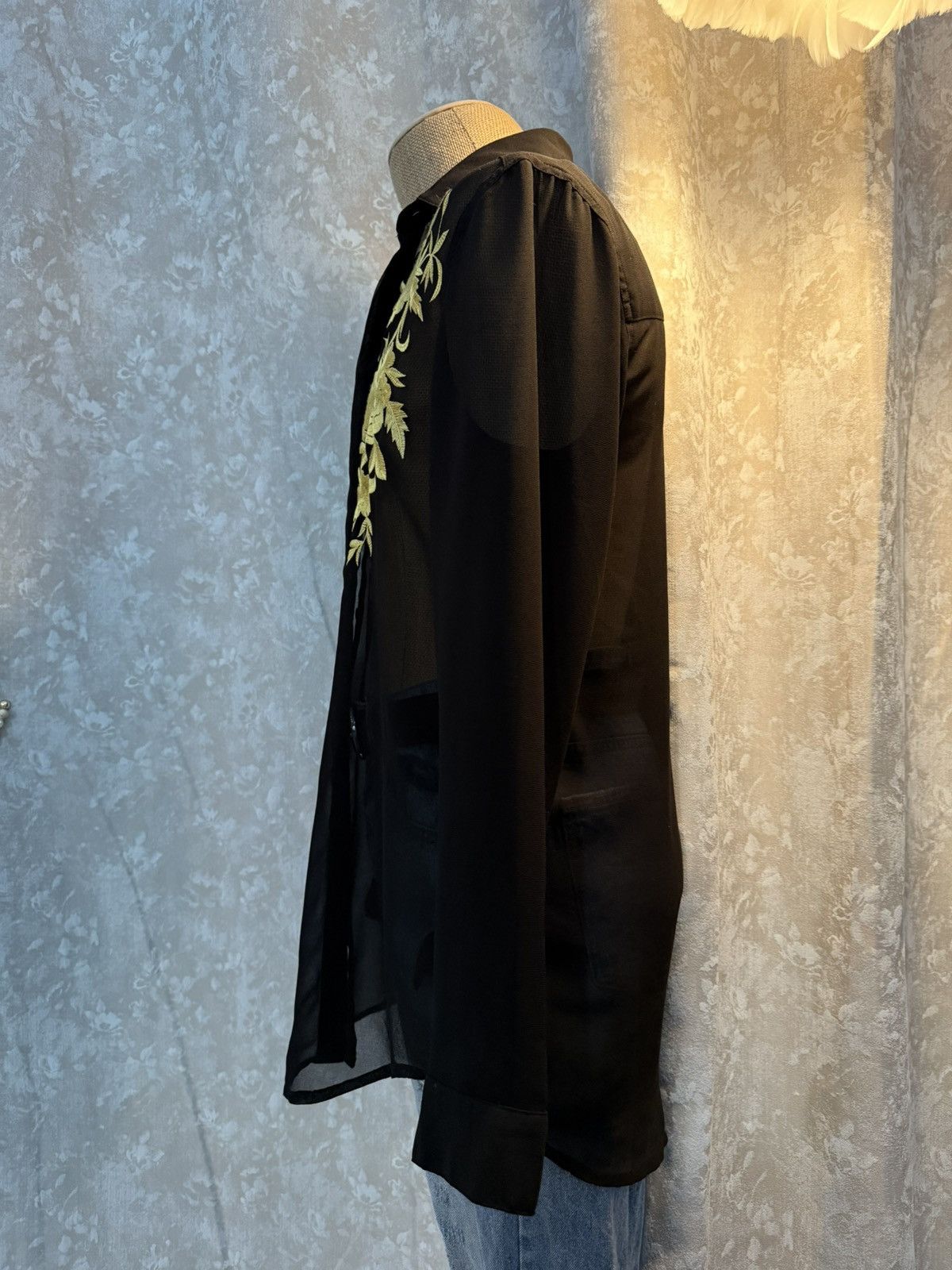 Shein Sheer Black Button-Up Shirt with Gold Floral Embroidery Size M / US 6-8 / IT 42-44 - 6 Thumbnail