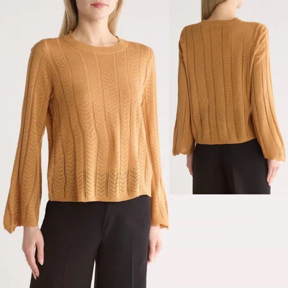 Adrianna Papell NWT New Adrianna Papell Pointelle Bell Sleeve Knit Top Size Size L / US 10 / IT 46 - 1 Thumbnail