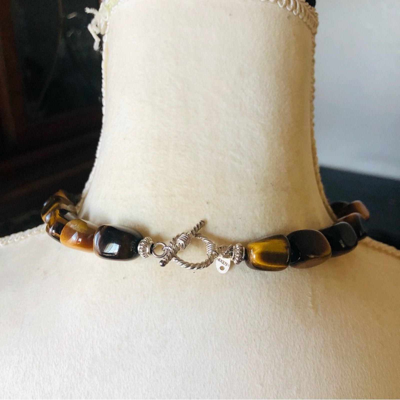 Vintage Vintage chunky polished genuine tiger eye stone 925 necklace Size ONE SIZE - 7 Thumbnail