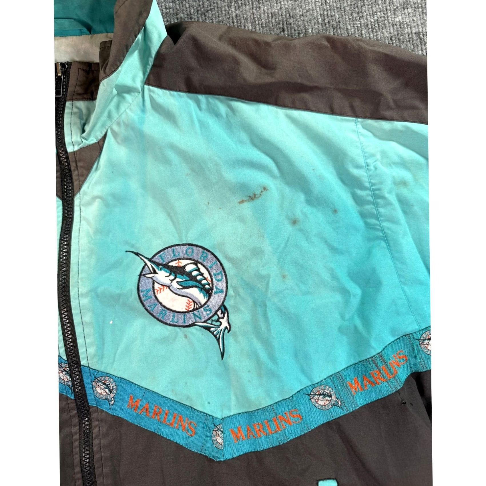MLB VINTAGE Florida Marlins Windbreaker Jacket Mens XL Black Teal 90s MLB Baseball Size US XL / EU 56 / 4 - 2 Thumbnail