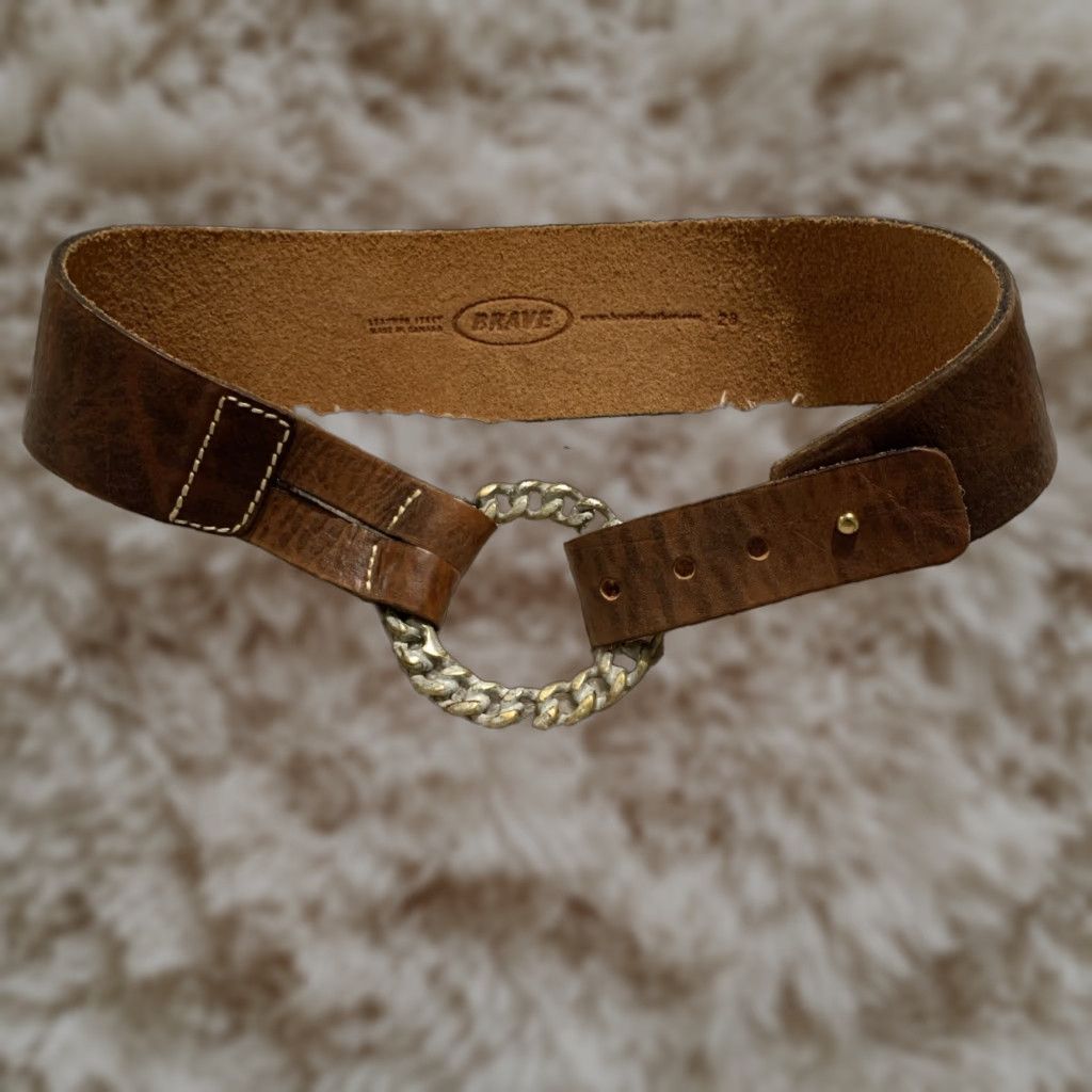 VINTAGE BRAVE Beltworks Tan Leather Wide Belt Women 28 Wide  display picture 2