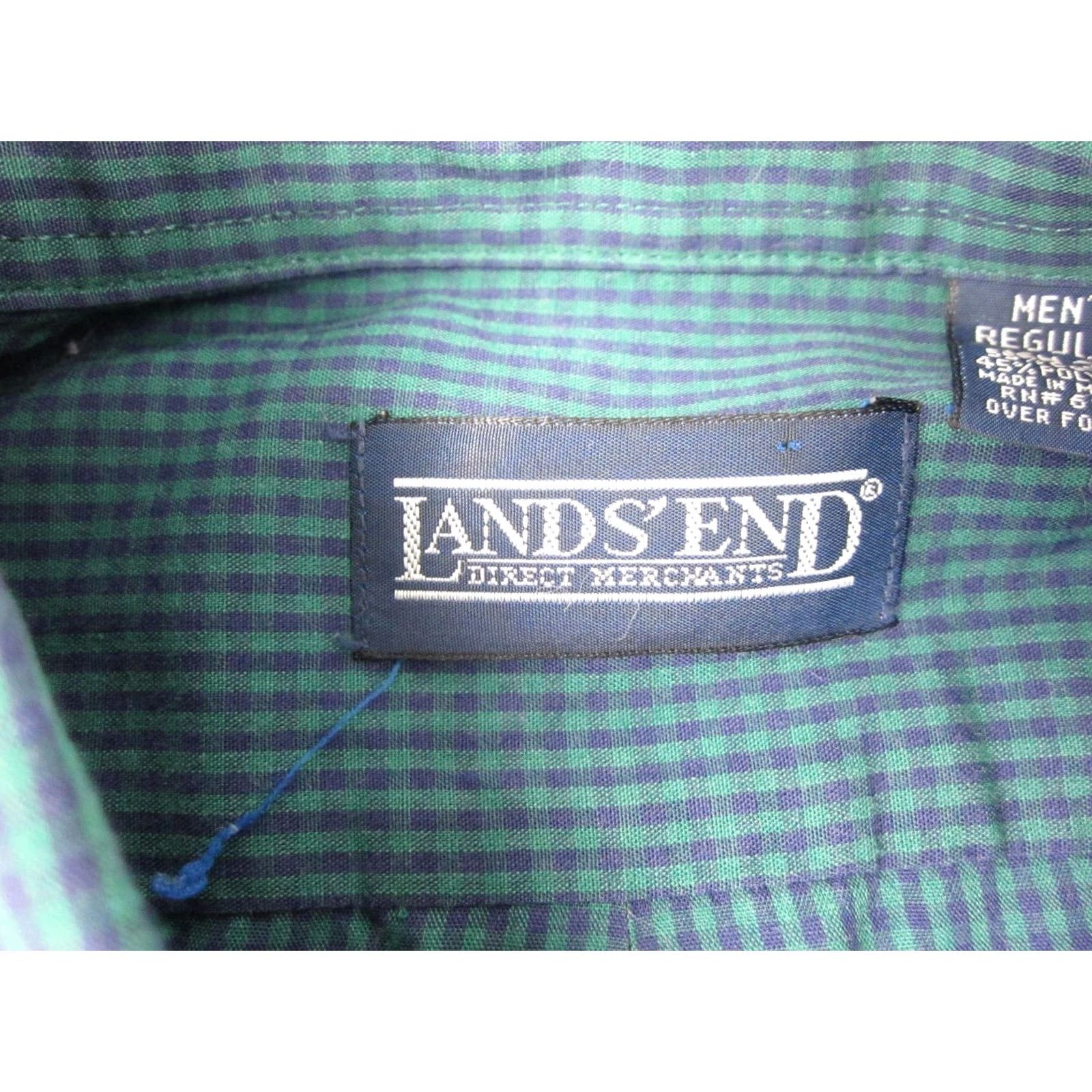 Lands' End Lands' End Shirt Button-Up Long Sleeve Blue Green Gingham Check Mens Size Large 16 Casual Vintage (Adult) Size US L / EU 52-54 / 3 - 4 Thumbnail