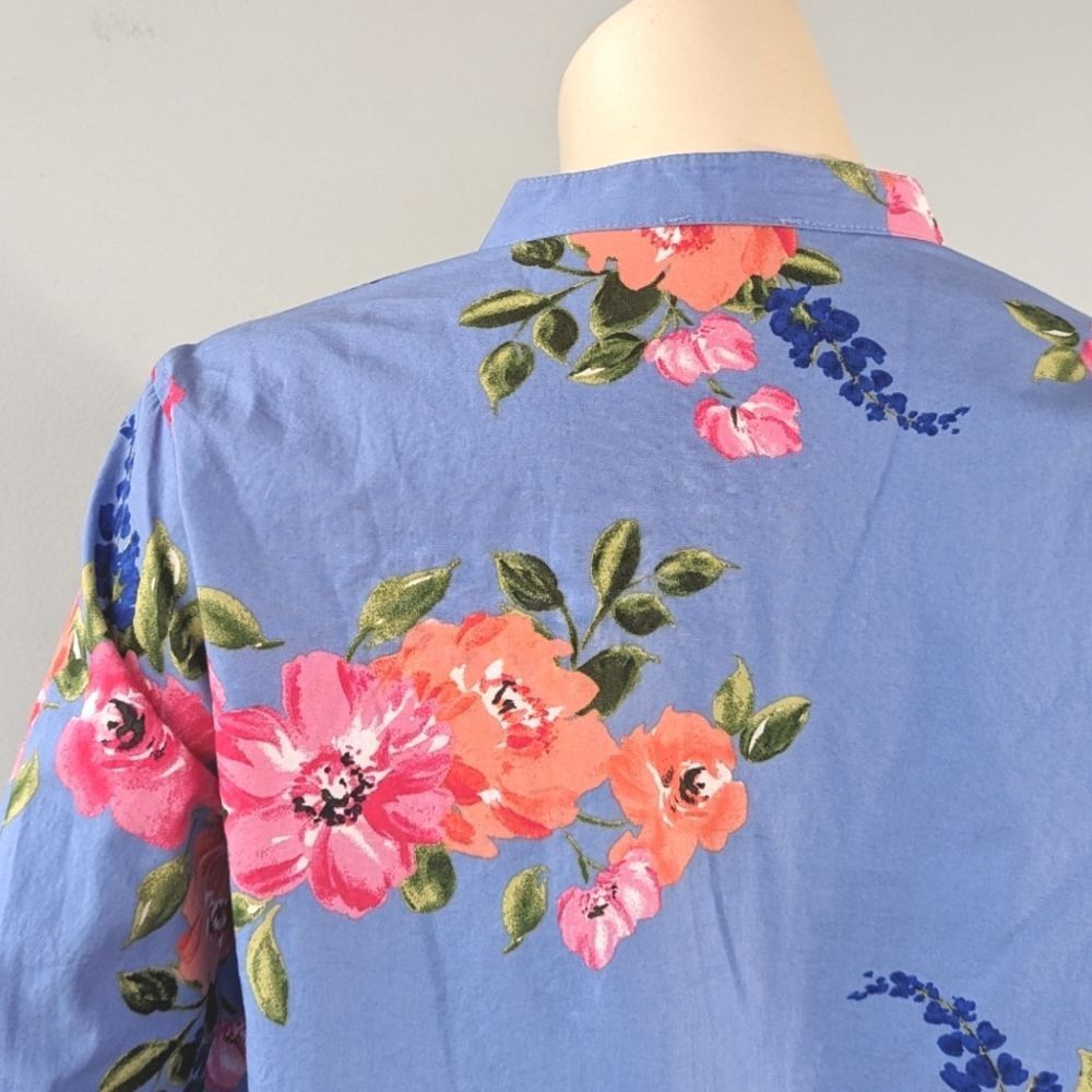 Talbots Talbots Womens Petite Blue Floral Adjustable Sleeve Top PL Size L / US 10 / IT 46 - 4 Thumbnail
