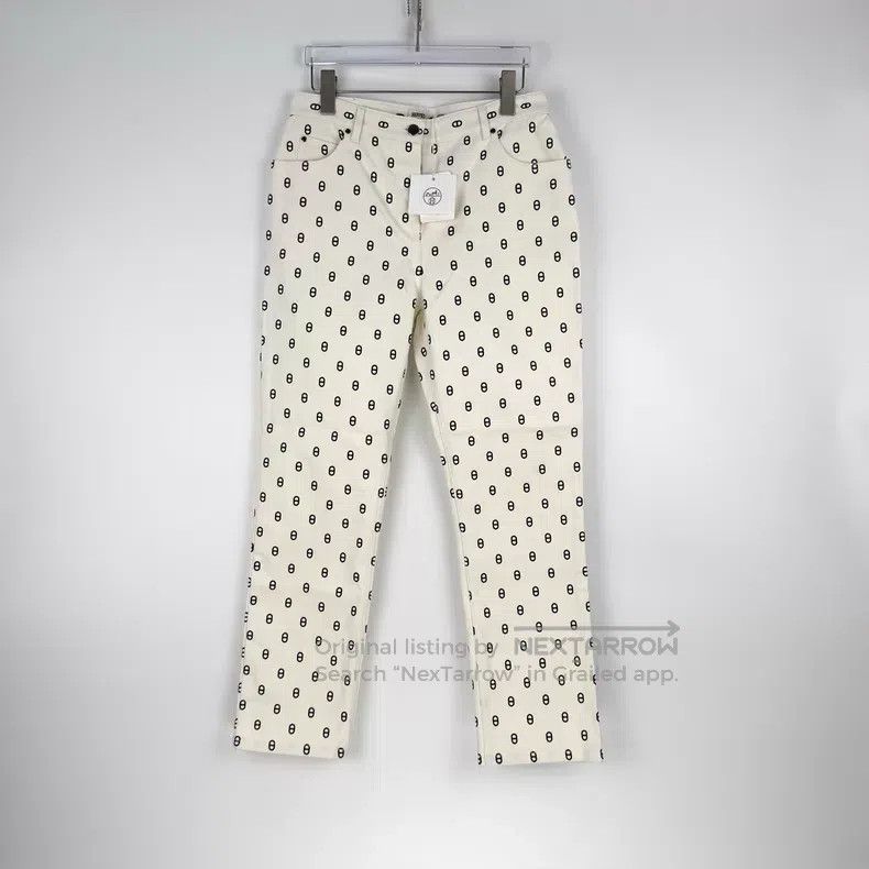 Hermes Hermes White pig nose full logo denim cotton long pants Size 26" / US 2 / IT 38 - 3 Thumbnail