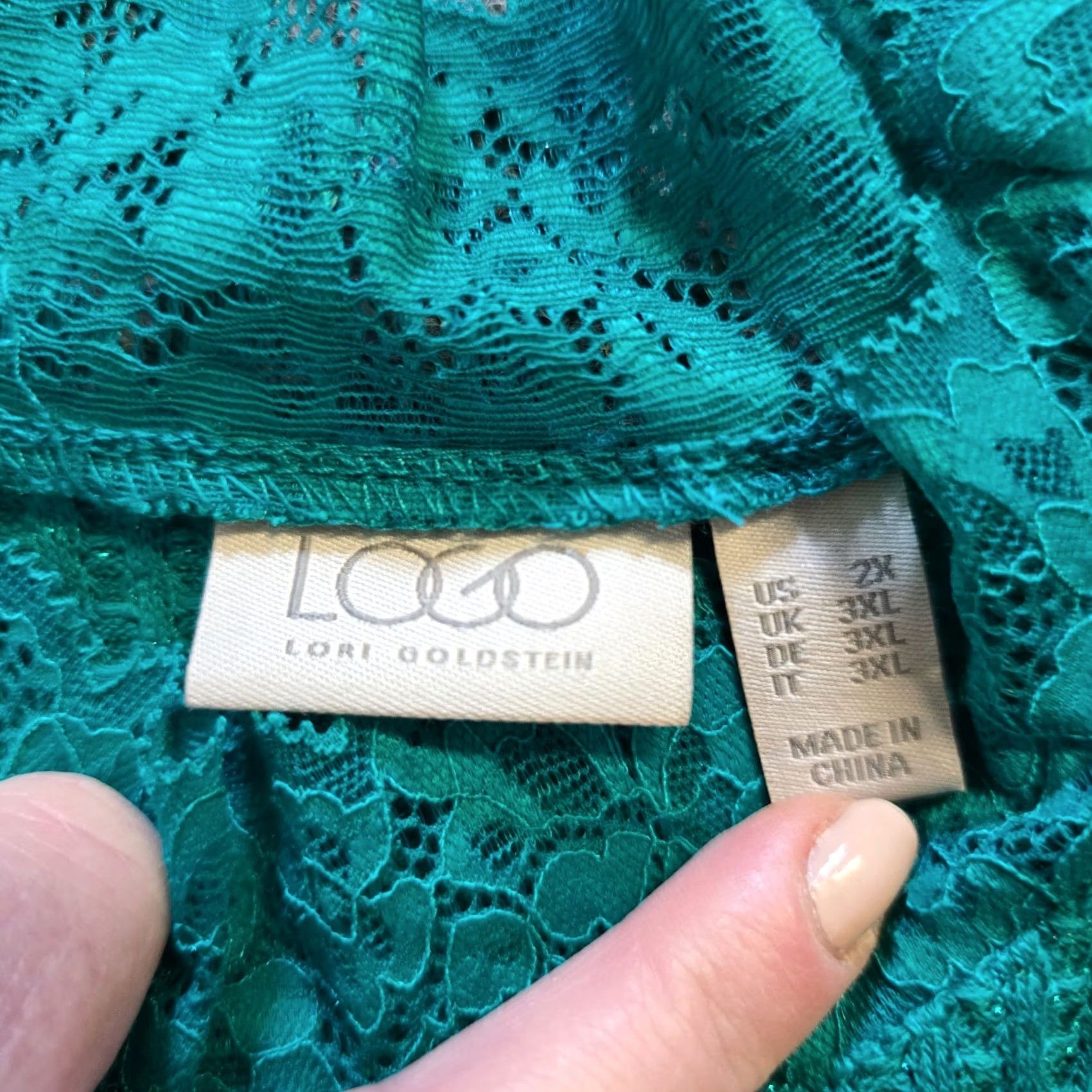 Vintage LOGO by Lori Goldstein Top Women 2X Green Thermal Glitter Pockets Tunic Shirt Size XXL / US 16-18 / IT 52-54 - 4 Thumbnail