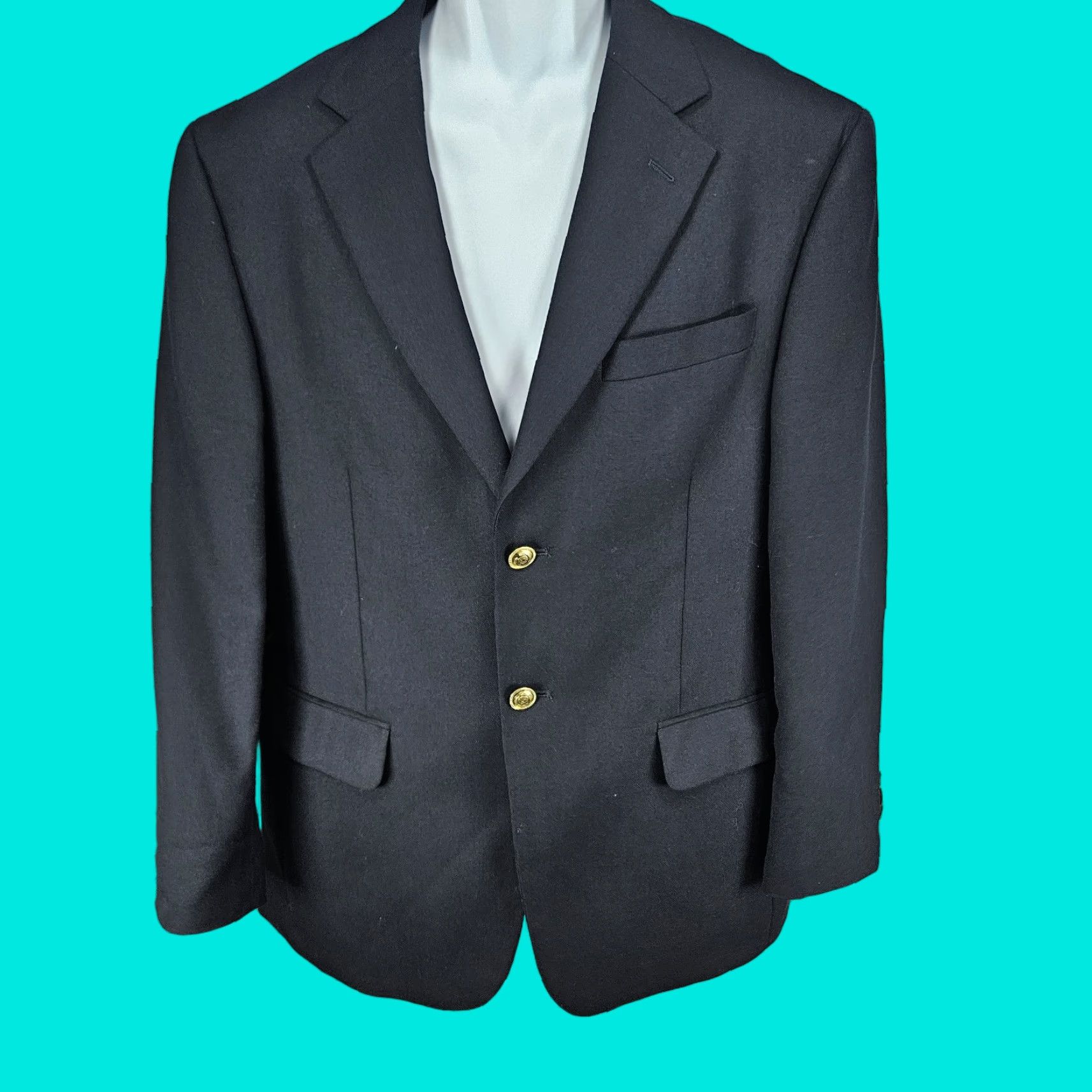 Stafford Stafford Navy Wool Blend 2 Button Single Vented Notch Blazer Sport Coat 38S Size 38R - 1 Thumbnail