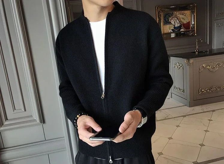 Japanese Brand × Vintage Low Collared Knit Zipper Cardigan Slim Size US XXL / EU 58 / 5 - 3 Thumbnail