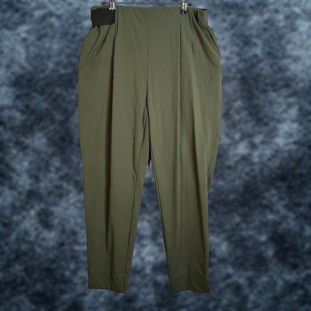 Vintage Aday Pants Womens Large Green Elastic Waist Tapered Leg Ankle Inseam 29 in Nylon Elastane Plus Pleated Rise High Casual Size 36" / US 14 / IT 50 - 1 Thumbnail