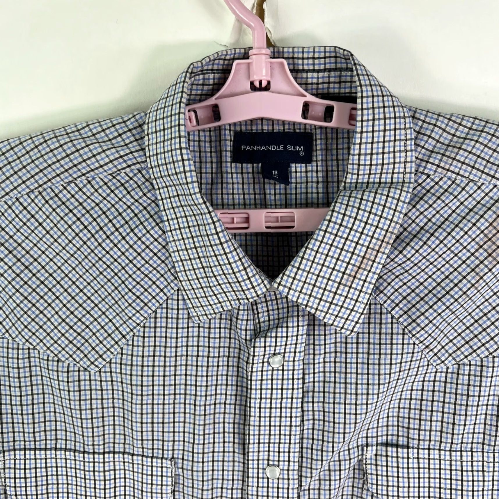 Vintage Panhandle Slim Button-Up Shirt Mens Regular Blue Check Long Sleeve Slimming Casual Western 54 Chest 34 Length 18 35 Dist Size US XXL / EU 58 / 5 - 3 Thumbnail
