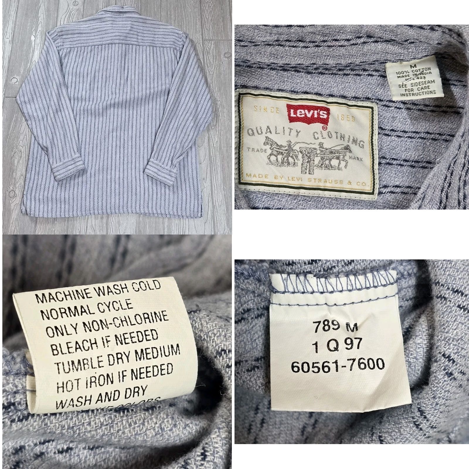 Levi's VTG Levi's Work Shirt Men Long Sleeve Stripe Button Up XL Gray 100% Cotton Western 90s Denim Style Shirt Mens Size US XL / EU 56 / 4 - 8 Thumbnail