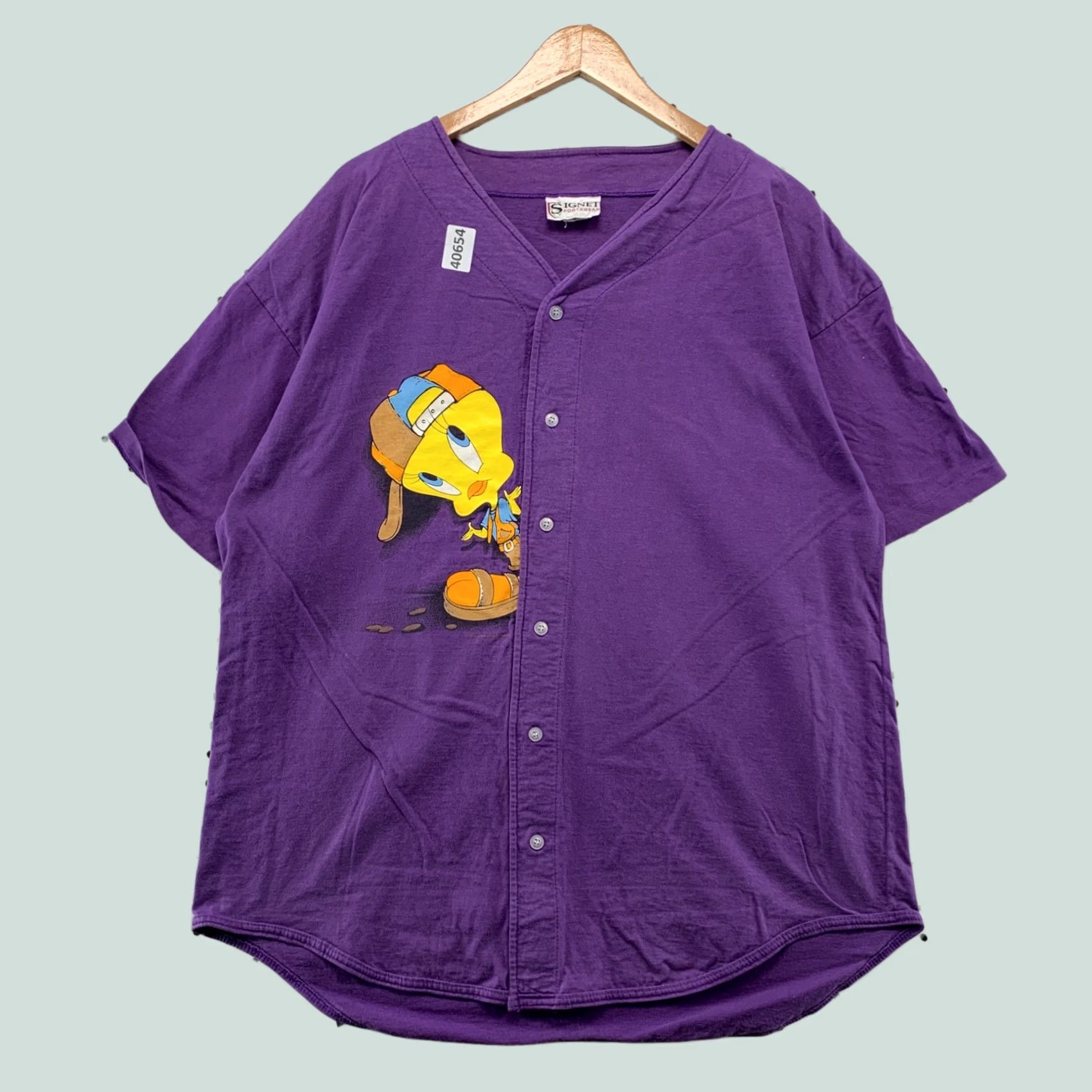 Vintage VINTAGE Looney Tunes Tweety Baseball Shirt Mens XL Purple Hip Hop Made USA Size US XL / EU 56 / 4 - 1 Thumbnail