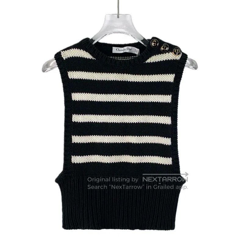 Dior Dior Black striped cotton round-neck sleeveless knitted ve Size XS / US 0-2 / IT 36-38 - 1 Thumbnail