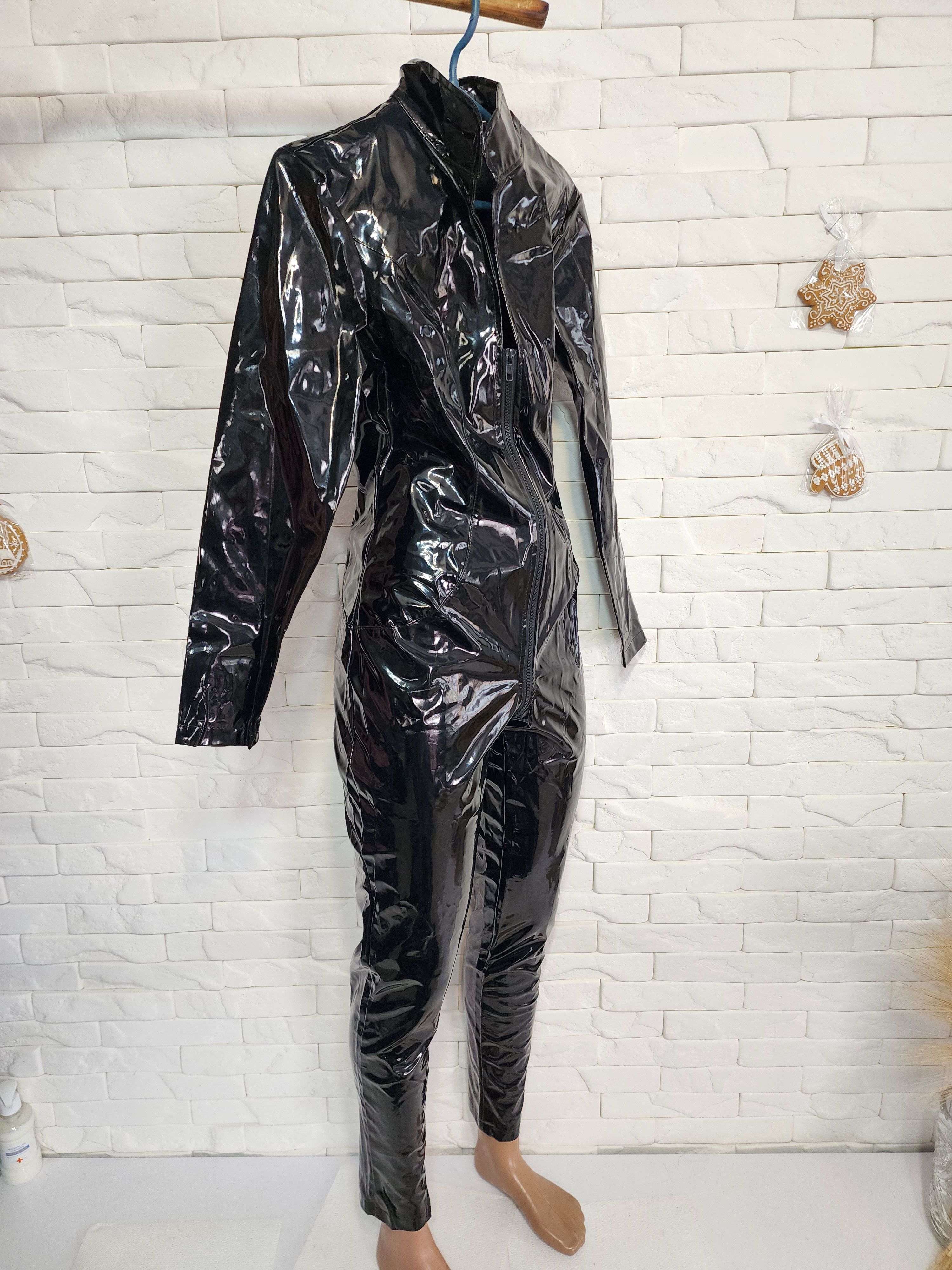 Uniqlo Faux Leather Jumpsuit: Women's Black Zippered Catsuit Size 28" / US 6 / IT 42 - 2 Thumbnail