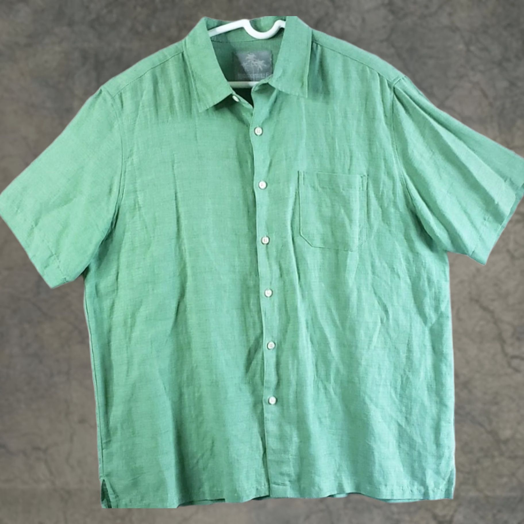 Vintage Margaritaville Mens Green Short Sleeve Button Up Shirt Sz XL 75% Silk 25% Linen Size US XL / EU 56 / 4 - 1 Thumbnail