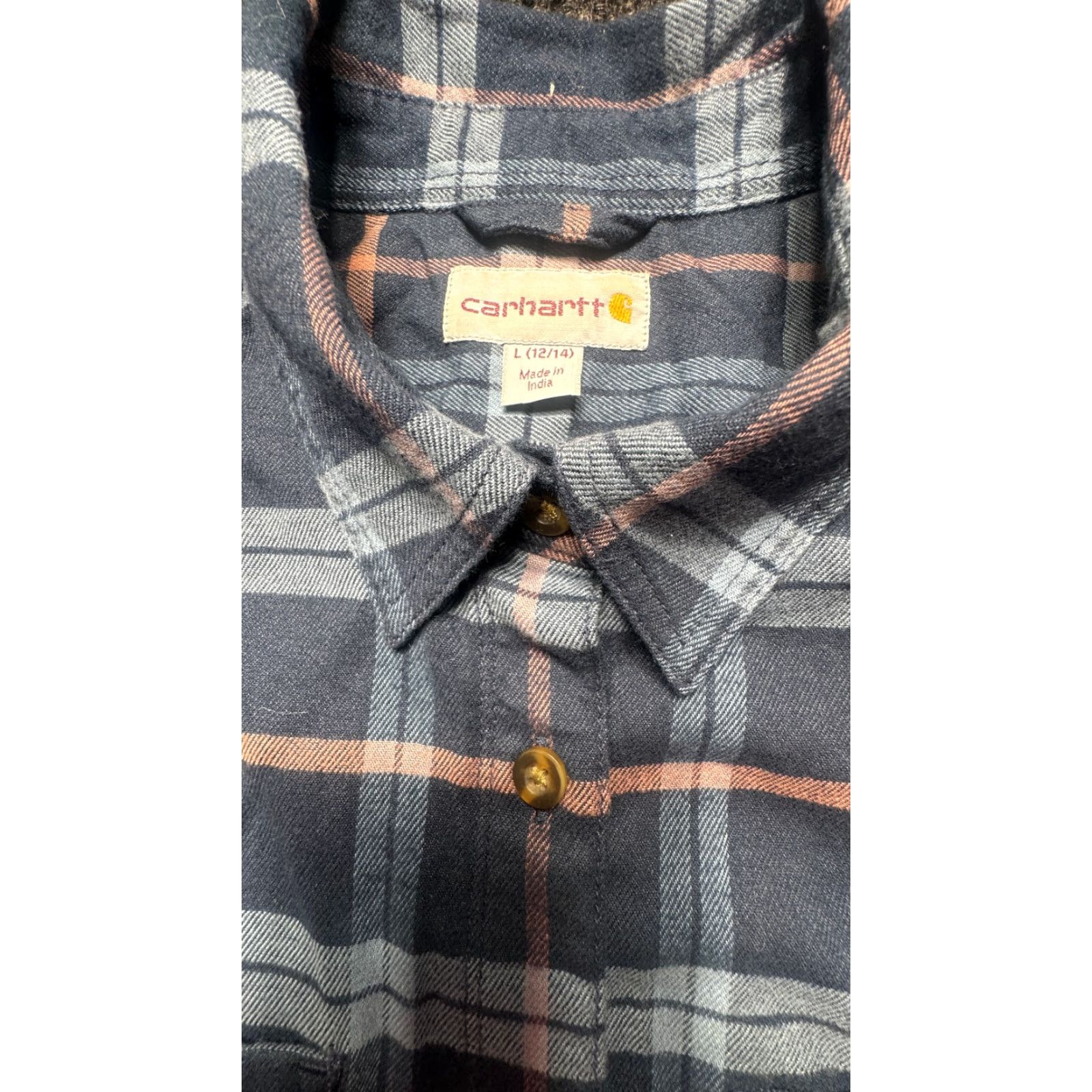 Carhartt VINTAGE Carhartt Long Sleeve Button-Up Shirt Womens L Blue Plaid Flannel 1731 Size L / US 10 / IT 46 - 2 Thumbnail