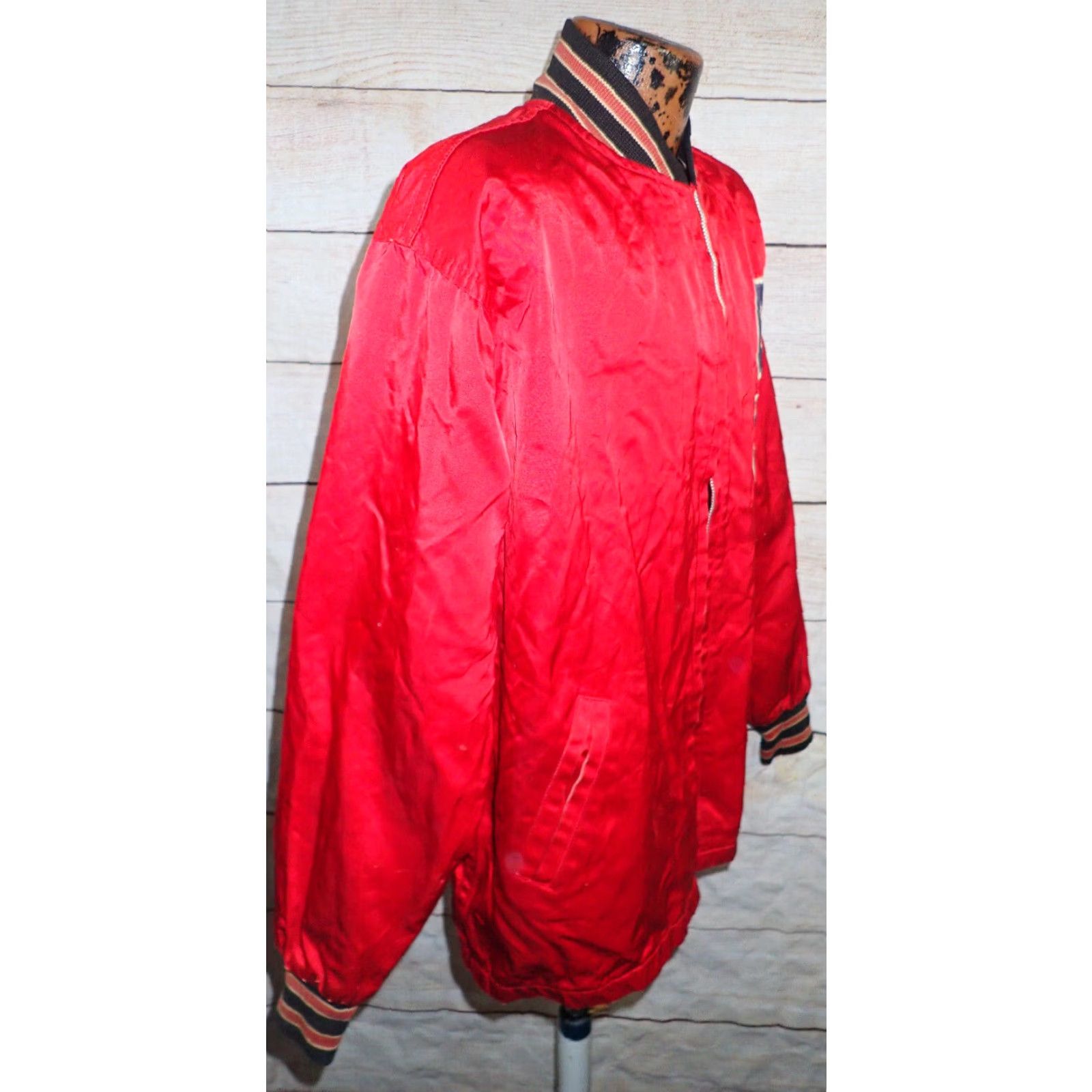 Vintage VINTAGE 60s Varsity Red Satin Letterman Jacket Men's XL Distressed Coat Retro Sports Party Size US XL / EU 56 / 4 - 2 Thumbnail