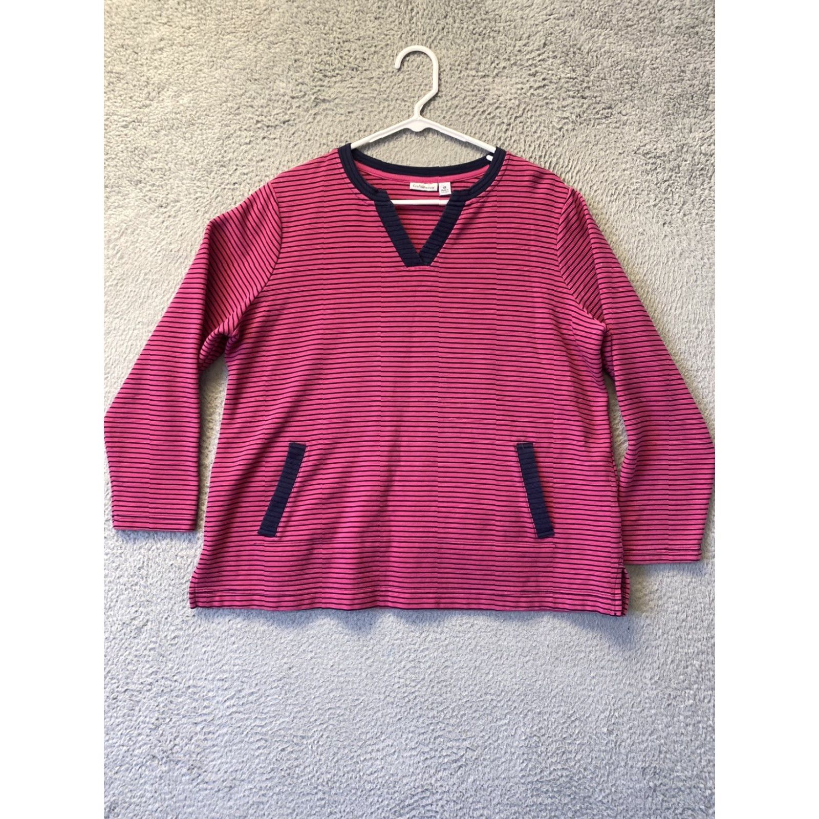 Croft & Barrow Croft Barrow Sweater Womens 1X Magenta Striped Long Sleeve Pullover 56-24 Size XL / US 12-14 / IT 48-50 - 2 Thumbnail